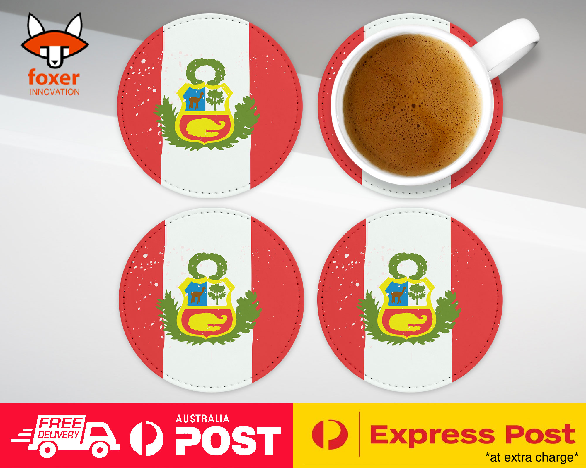 COASTER COFFEE DRINKING MAT|PERU COUNTRY FLAG 292