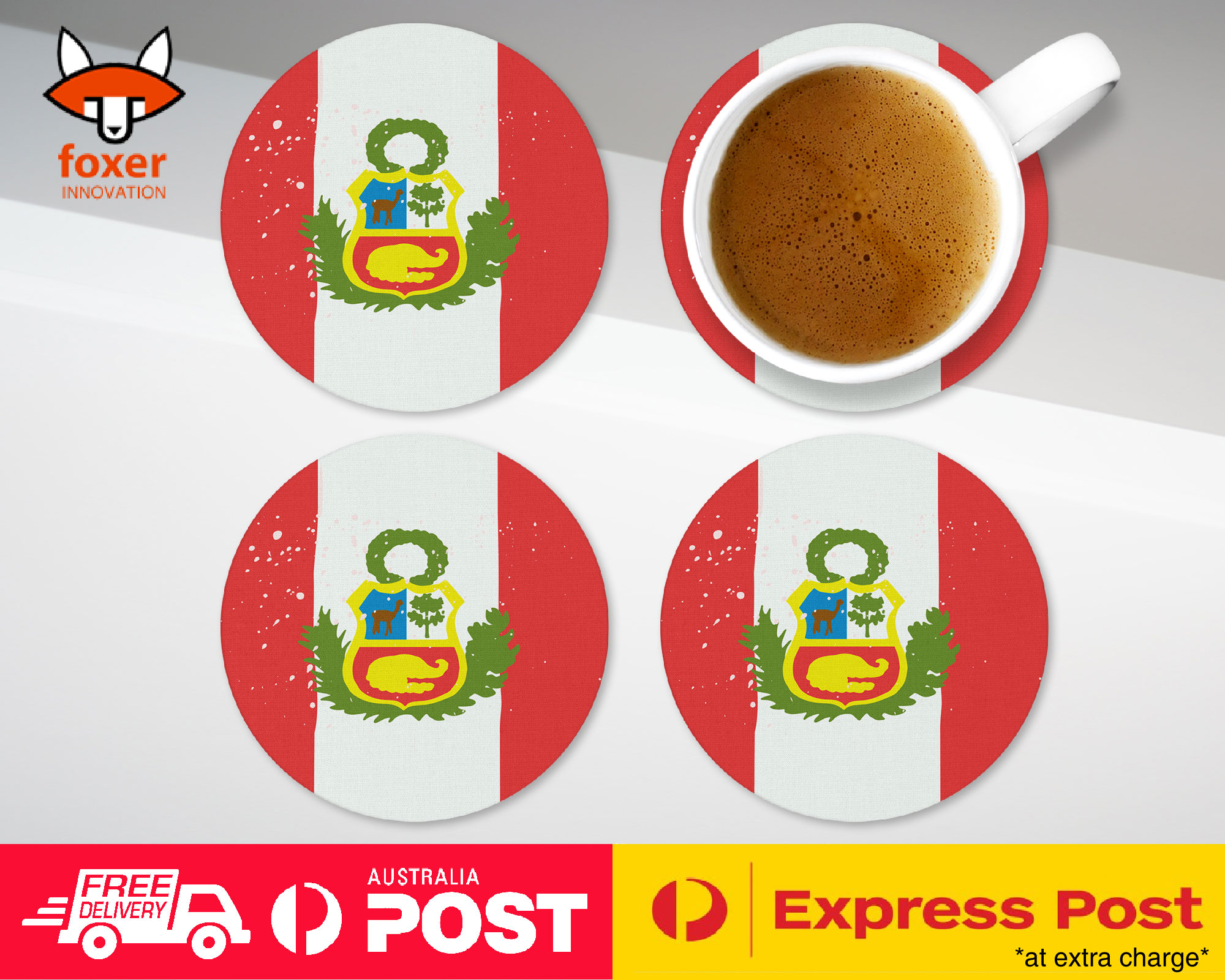 COASTER COFFEE DRINKING MAT|PERU COUNTRY FLAG 292