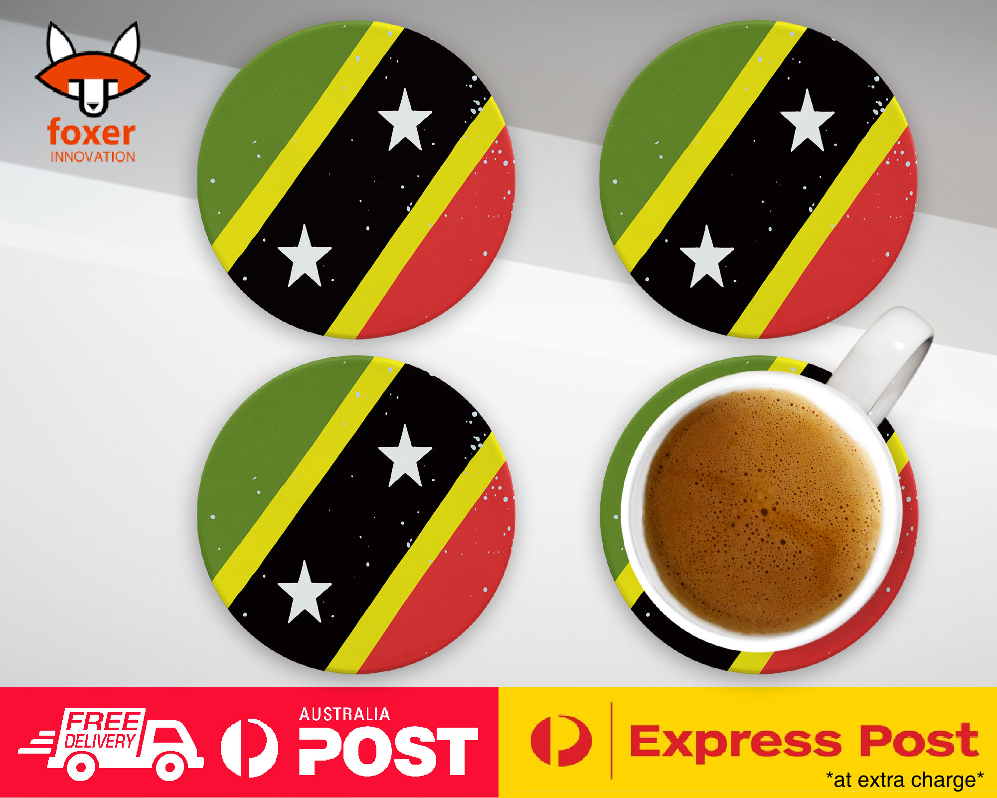 COASTER COFFEE DRINKING MAT|ST KITTS & NEVIS COUNTRY FLAG