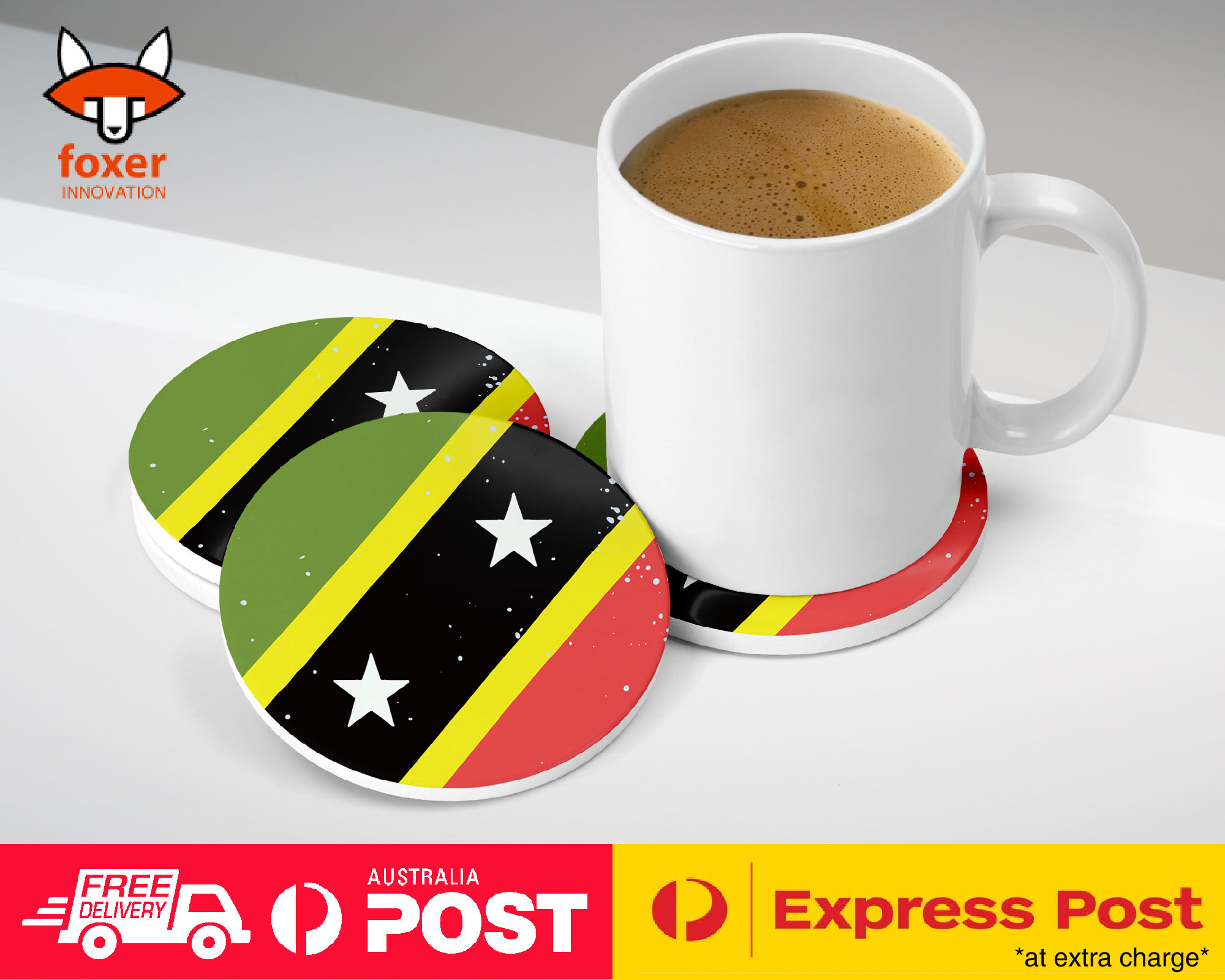 COASTER COFFEE DRINKING MAT|ST KITTS & NEVIS COUNTRY FLAG