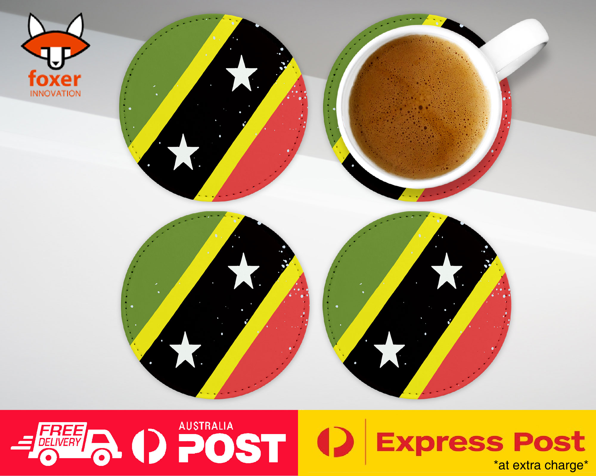 COASTER COFFEE DRINKING MAT|ST KITTS & NEVIS COUNTRY FLAG