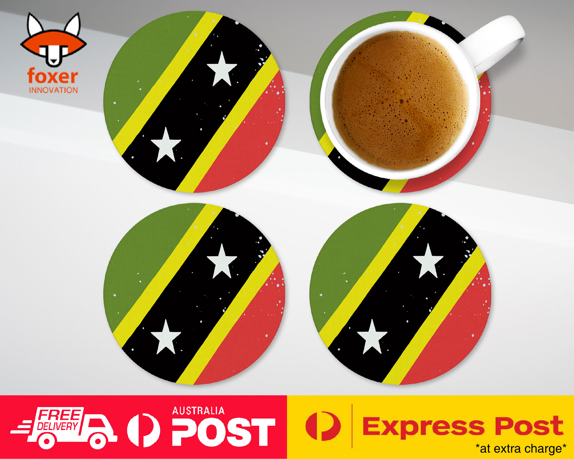 COASTER COFFEE DRINKING MAT|ST KITTS & NEVIS COUNTRY FLAG