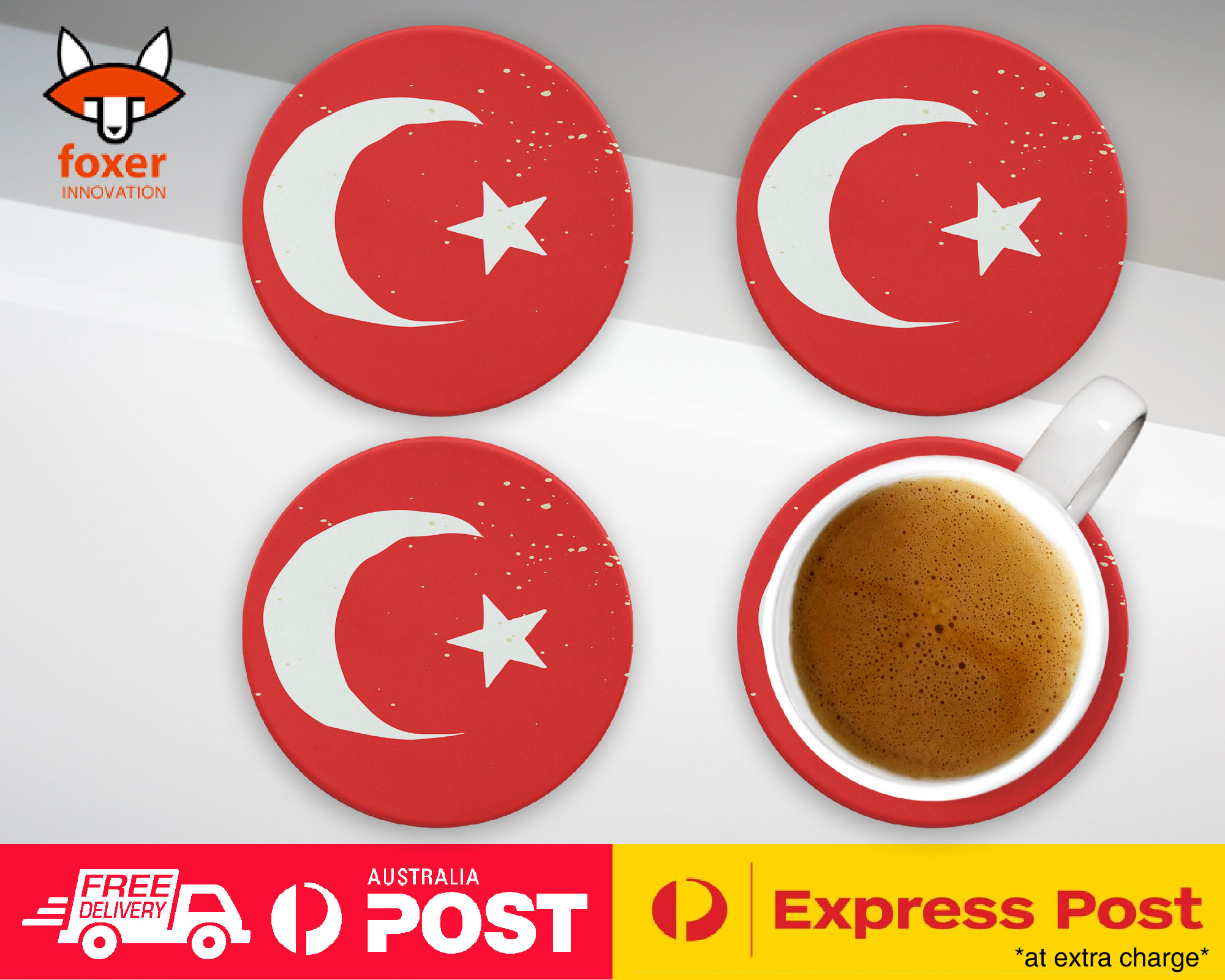 COASTER COFFEE DRINKING MAT|TURKEY COUNTRY FLAG 327
