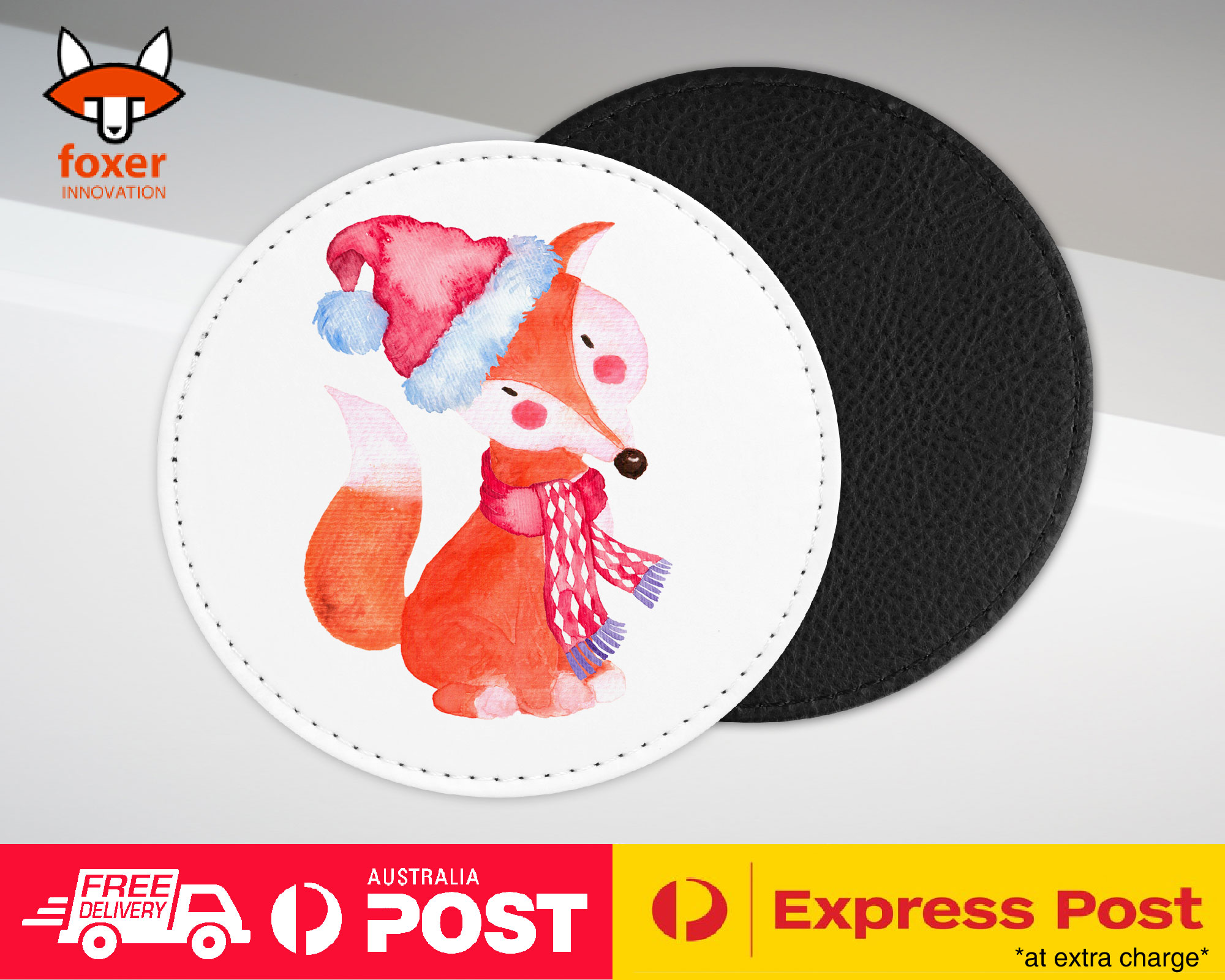COASTER COFFEE DRINKING MAT|WATERCOLOR FOX CHRISTMAS 1