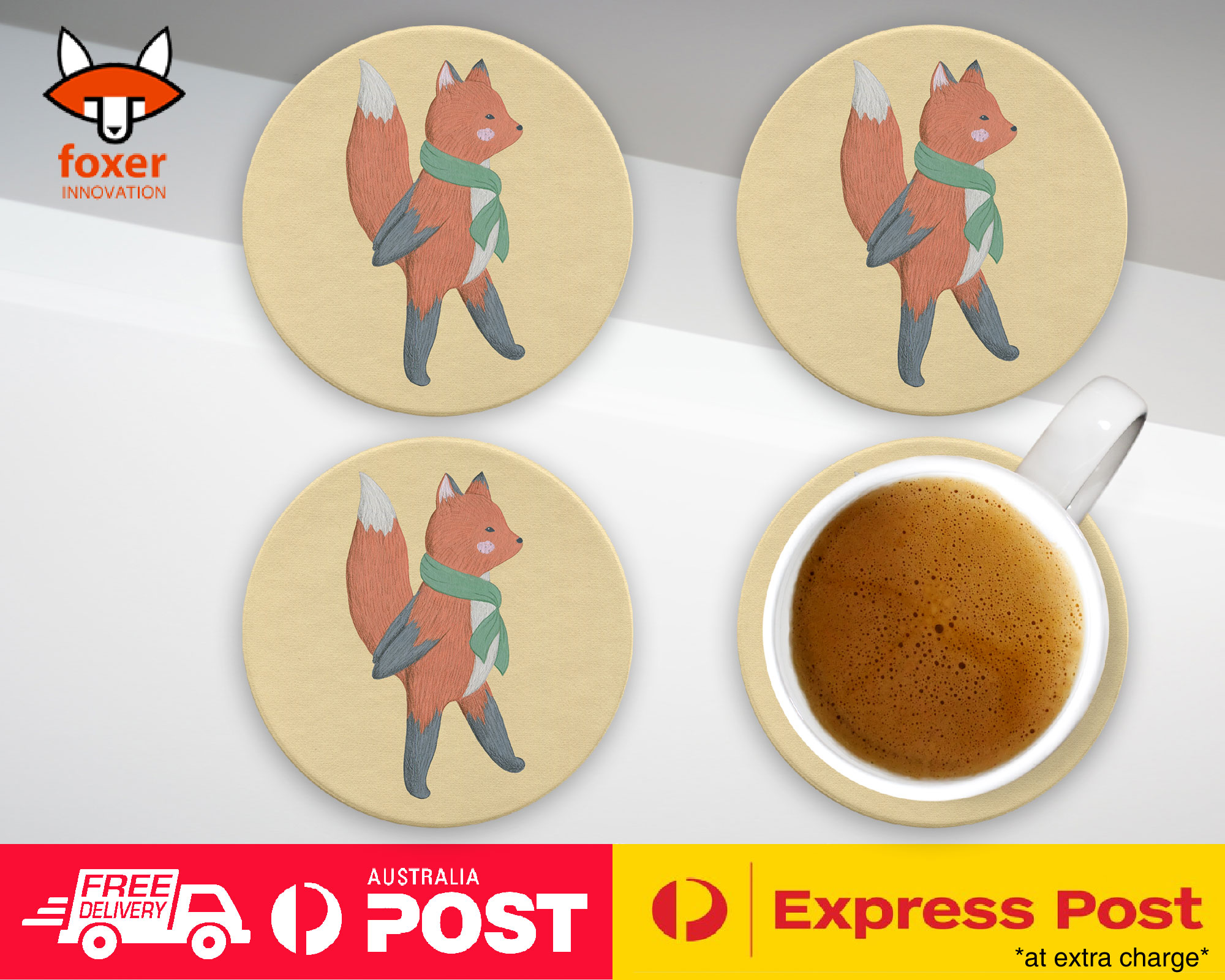 COASTER COFFEE DRINKING MAT|FOX SKETCH ART 2