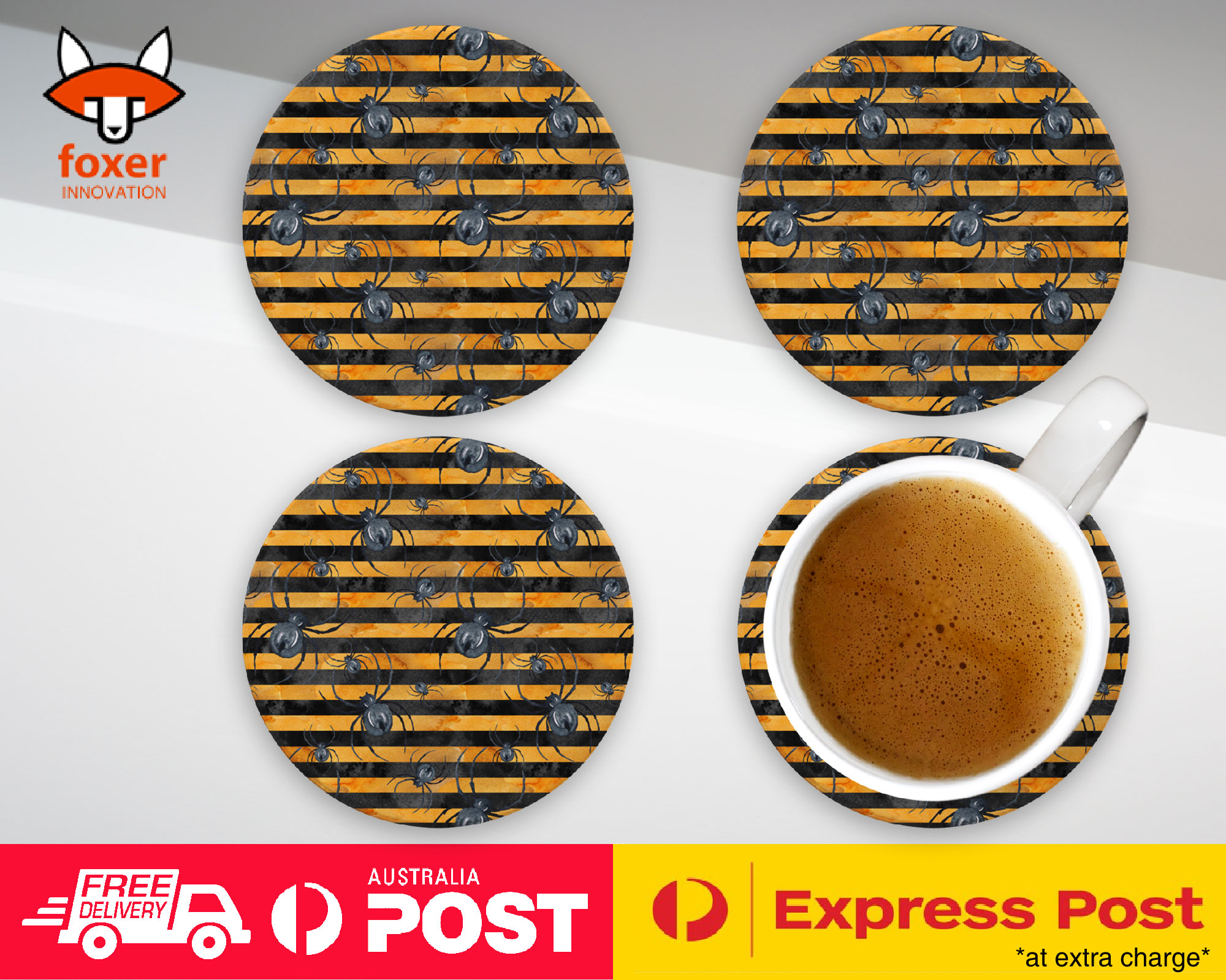 COASTER COFFEE DRINKING MAT|HALLOWEEN SPIDER PATTERN