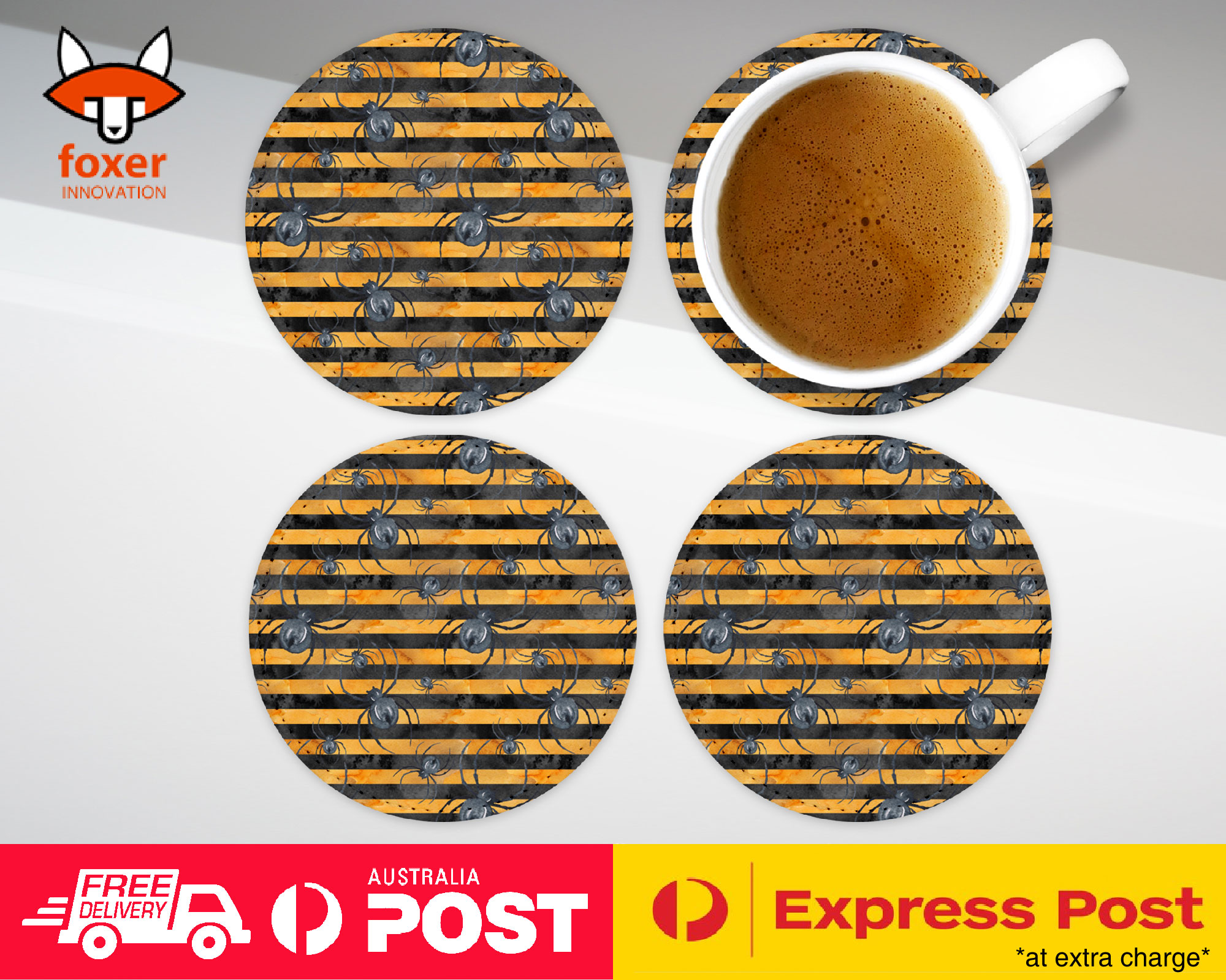 COASTER COFFEE DRINKING MAT|HALLOWEEN SPIDER PATTERN