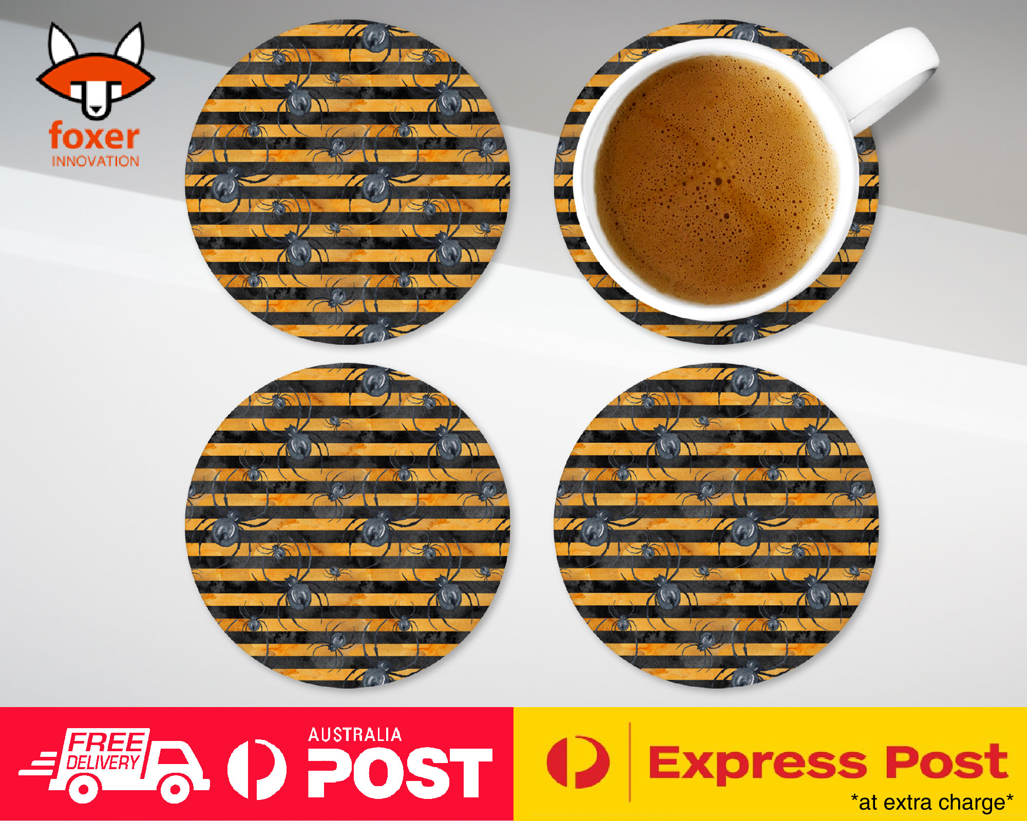 COASTER COFFEE DRINKING MAT|HALLOWEEN SPIDER PATTERN