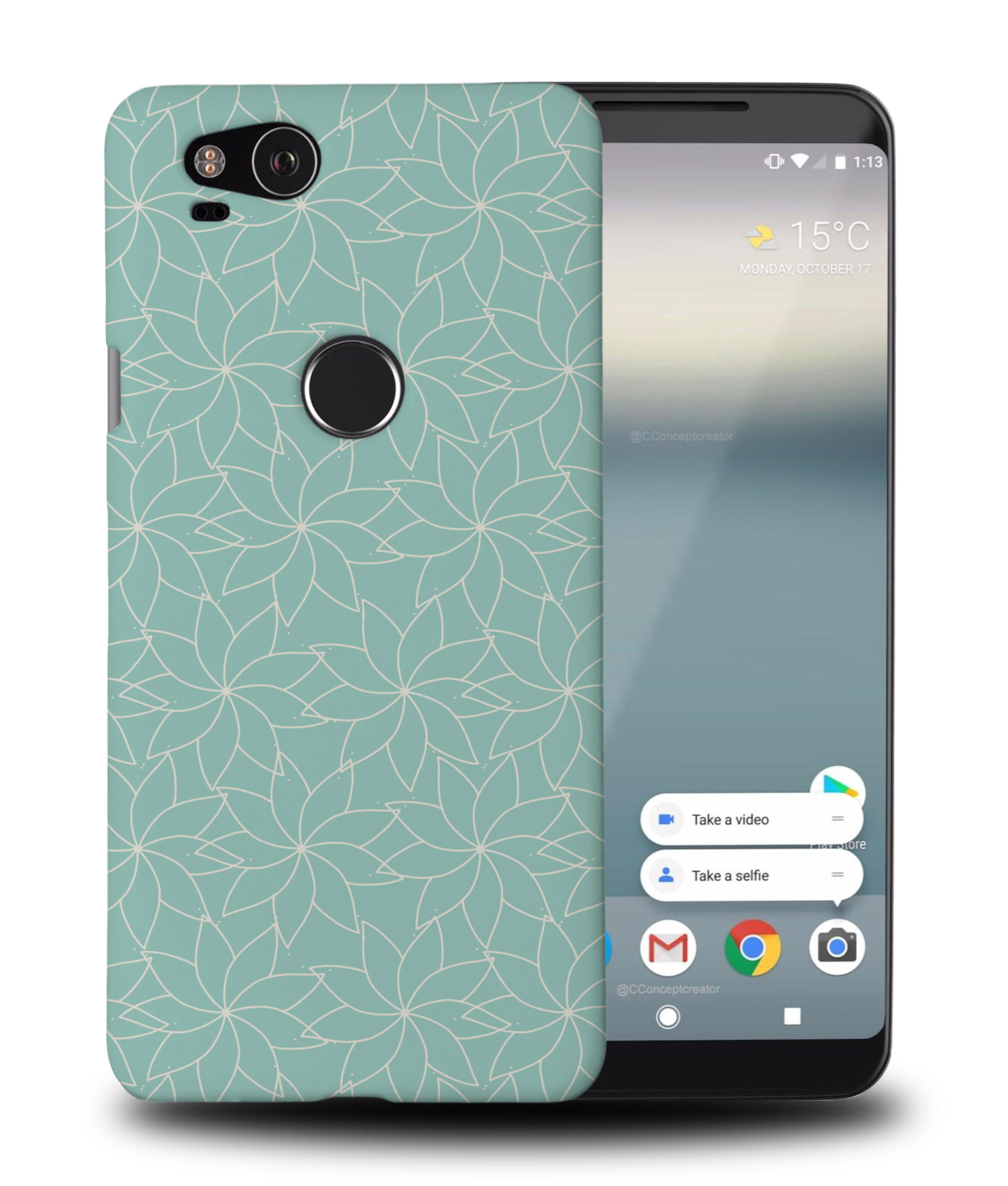 CASE COVER FOR GOOGLE PIXEL|TEAL FLORAL MANDALA PATTERN 2 - Picture 9 of 11