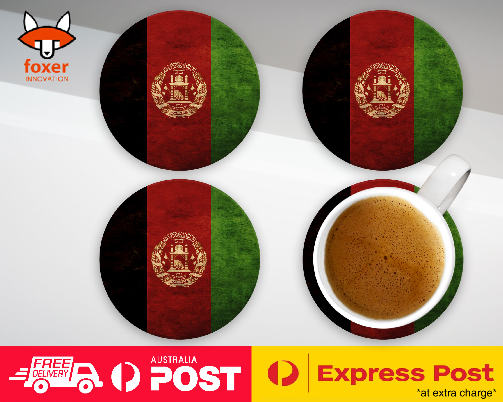 COASTER COFFEE DRINKING MAT|AFGHANISTAN COUNTRY FLAG 1