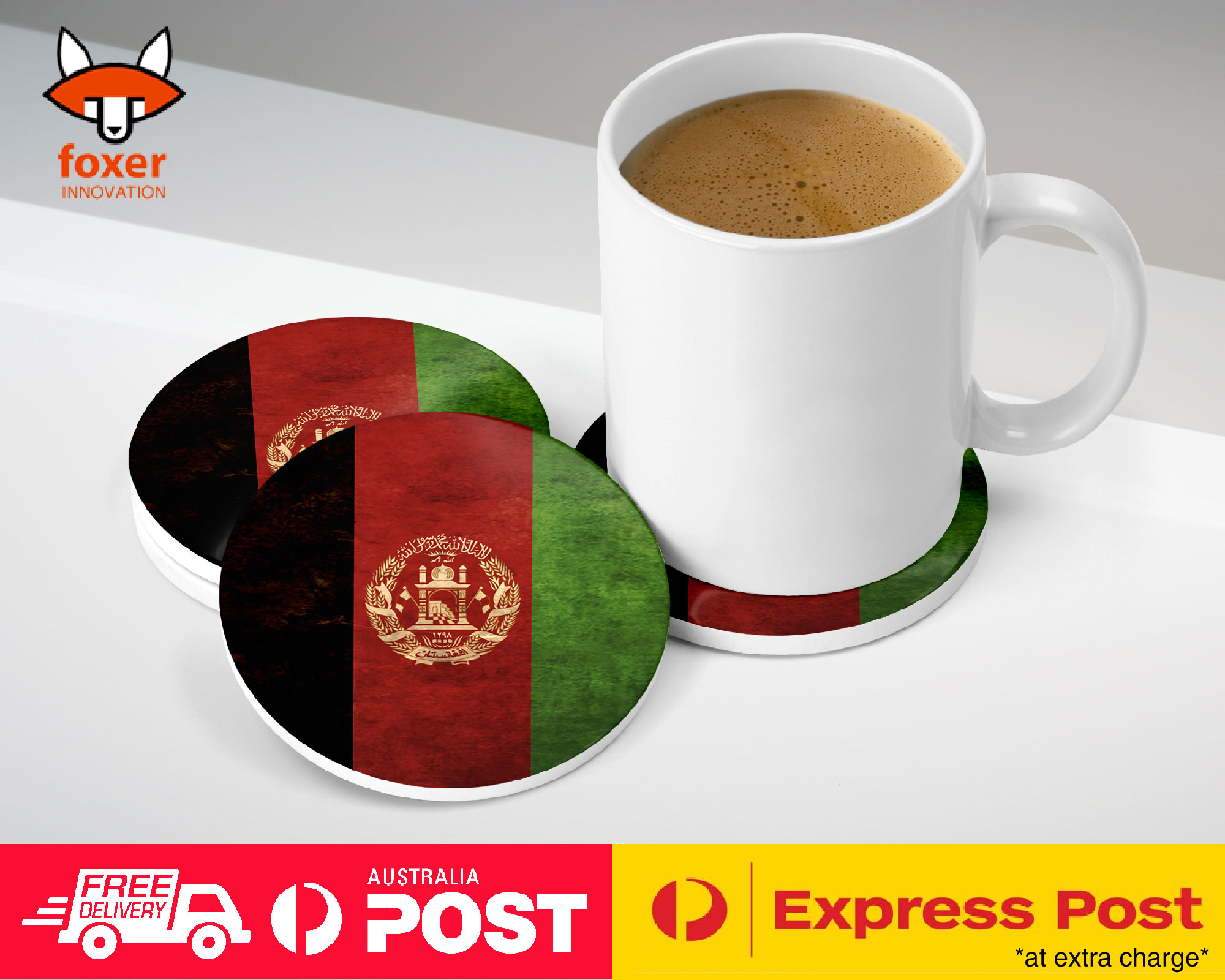 COASTER COFFEE DRINKING MAT|AFGHANISTAN COUNTRY FLAG 1