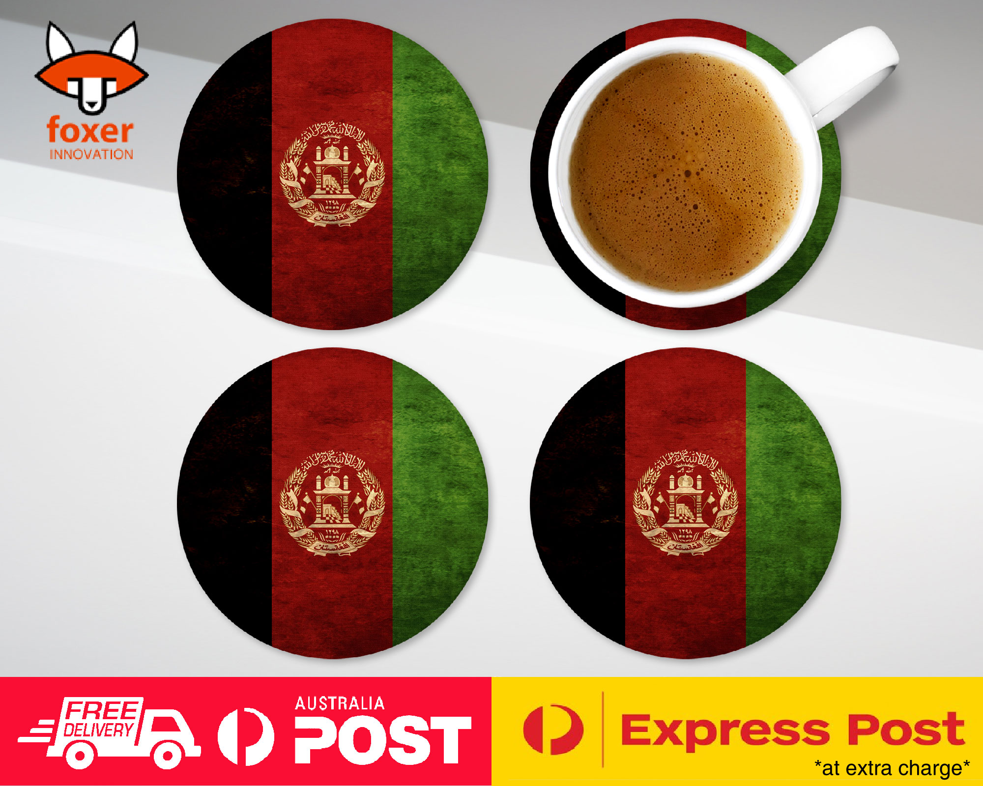 COASTER COFFEE DRINKING MAT|AFGHANISTAN COUNTRY FLAG 1