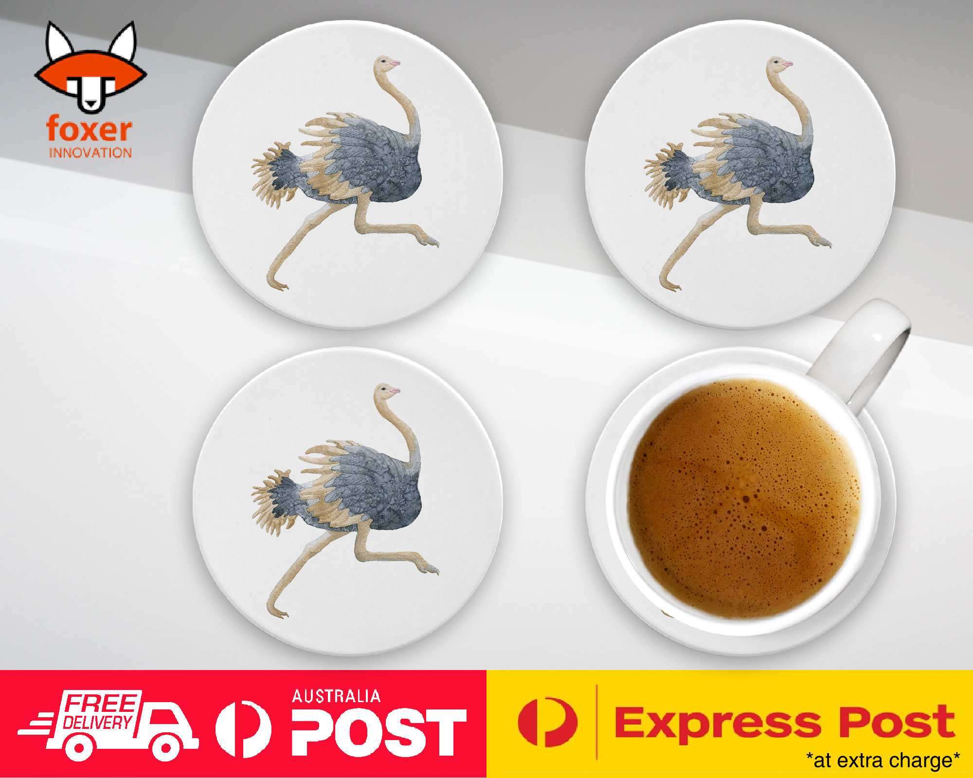COASTER COFFEE DRINKING MAT|OSTRICH EMU BIRD