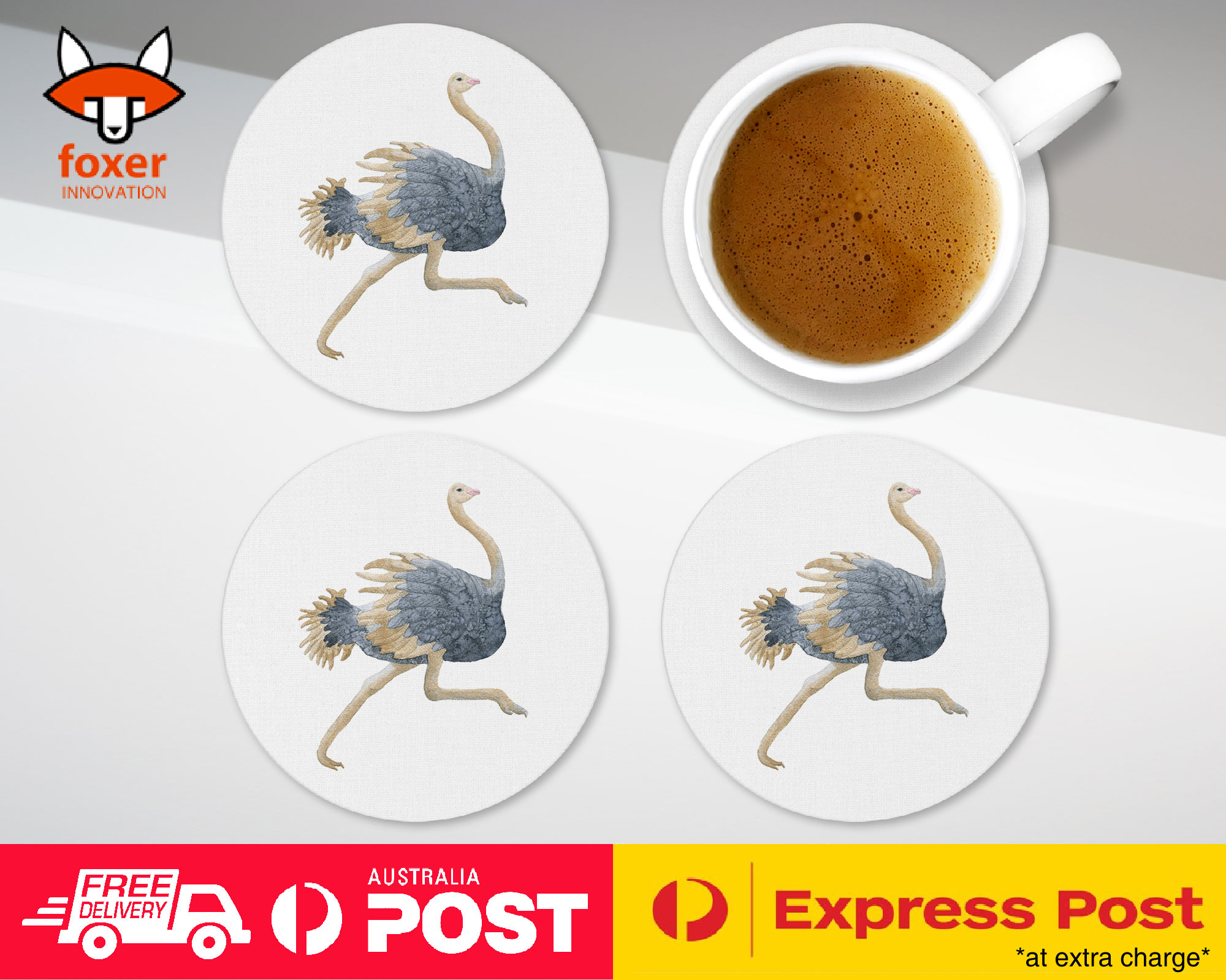 COASTER COFFEE DRINKING MAT|OSTRICH EMU BIRD