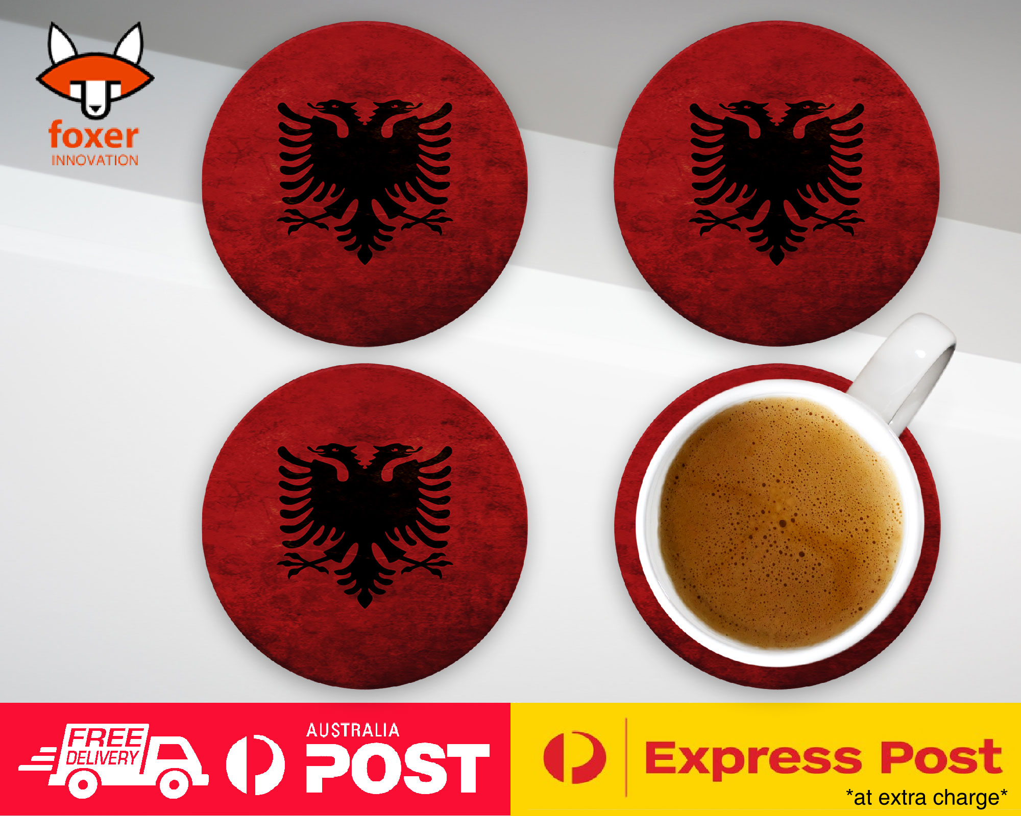 COASTER COFFEE DRINKING MAT|ALBANIA COUNTRY FLAG 2
