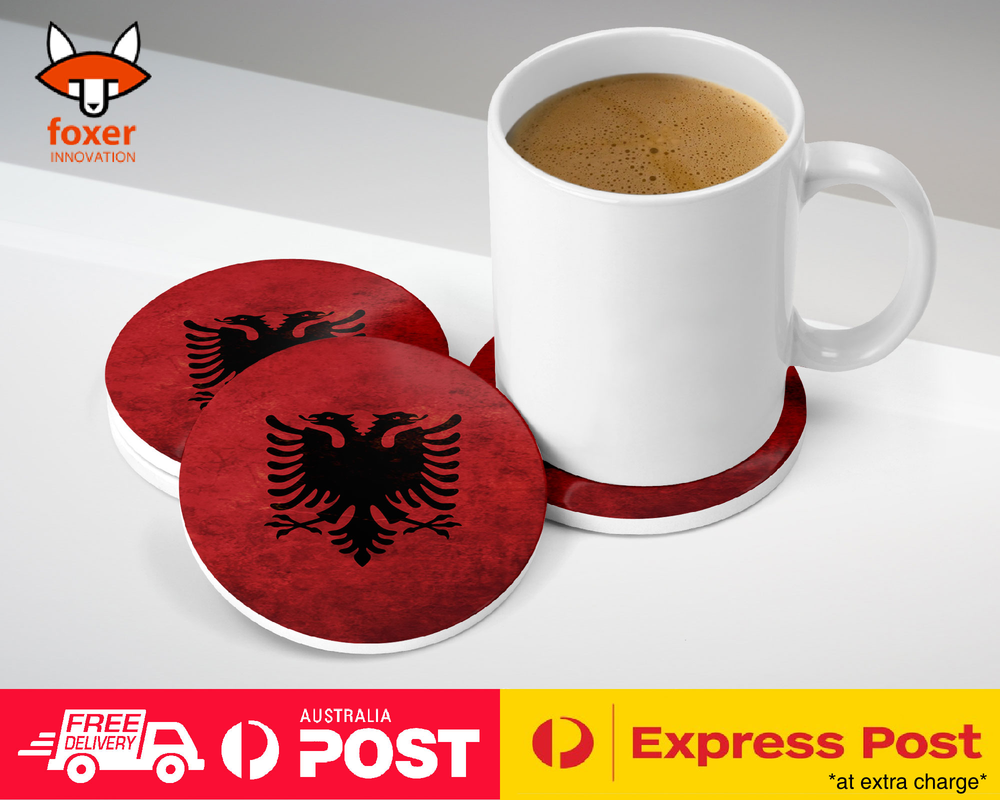 COASTER COFFEE DRINKING MAT|ALBANIA COUNTRY FLAG 2
