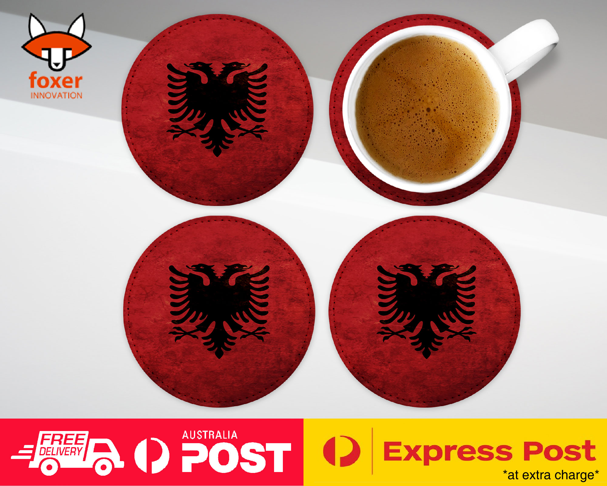 COASTER COFFEE DRINKING MAT|ALBANIA COUNTRY FLAG 2