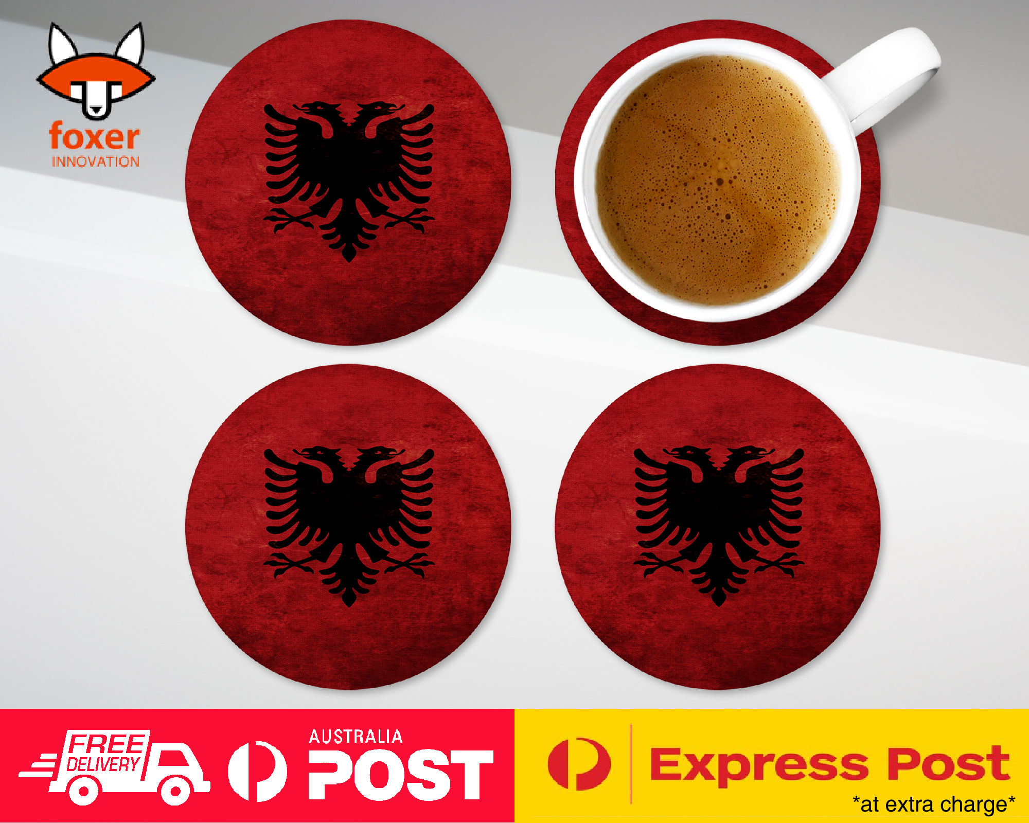 COASTER COFFEE DRINKING MAT|ALBANIA COUNTRY FLAG 2