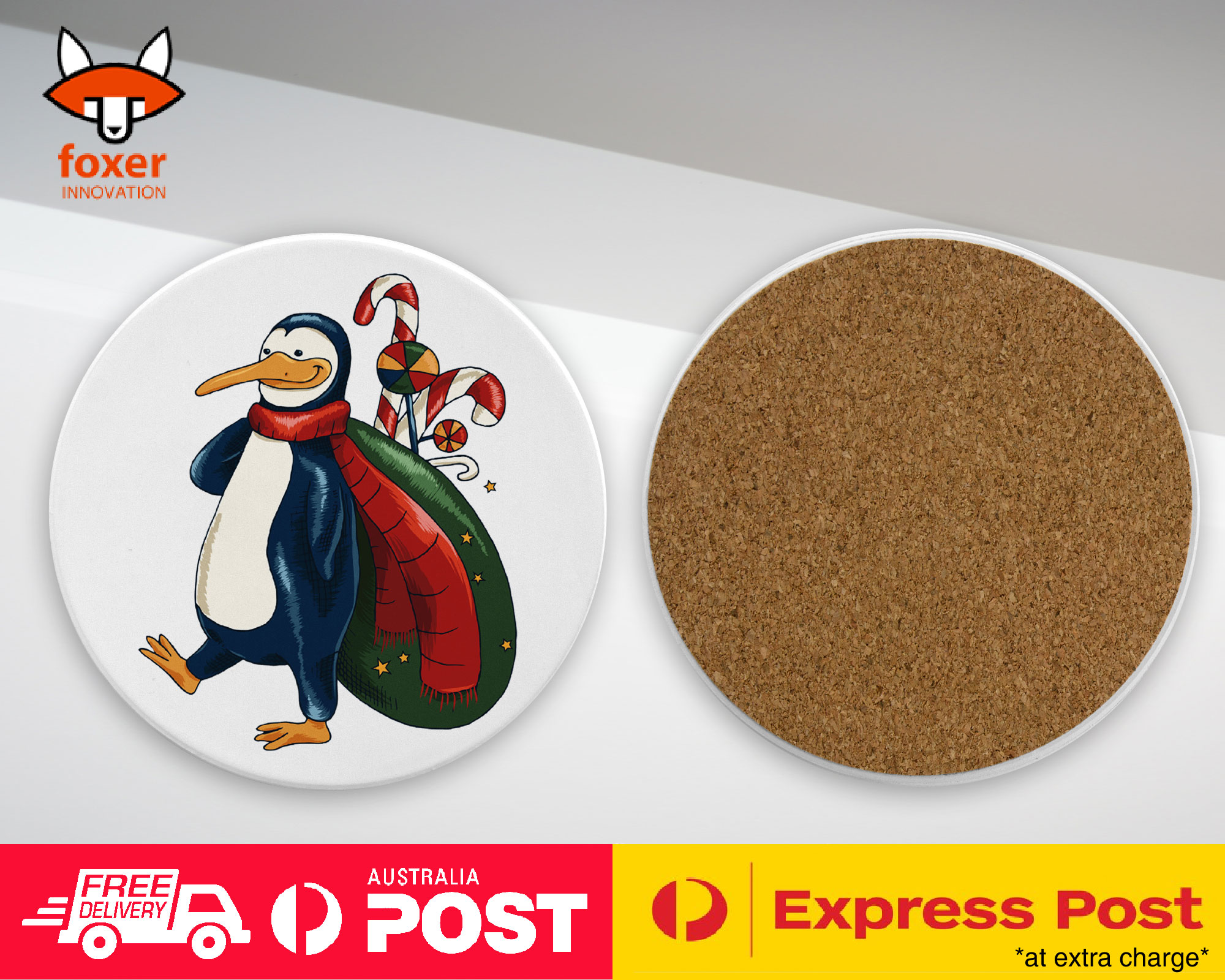 COASTER COFFEE DRINKING MAT|PENGUIN ON CHRISTMAS
