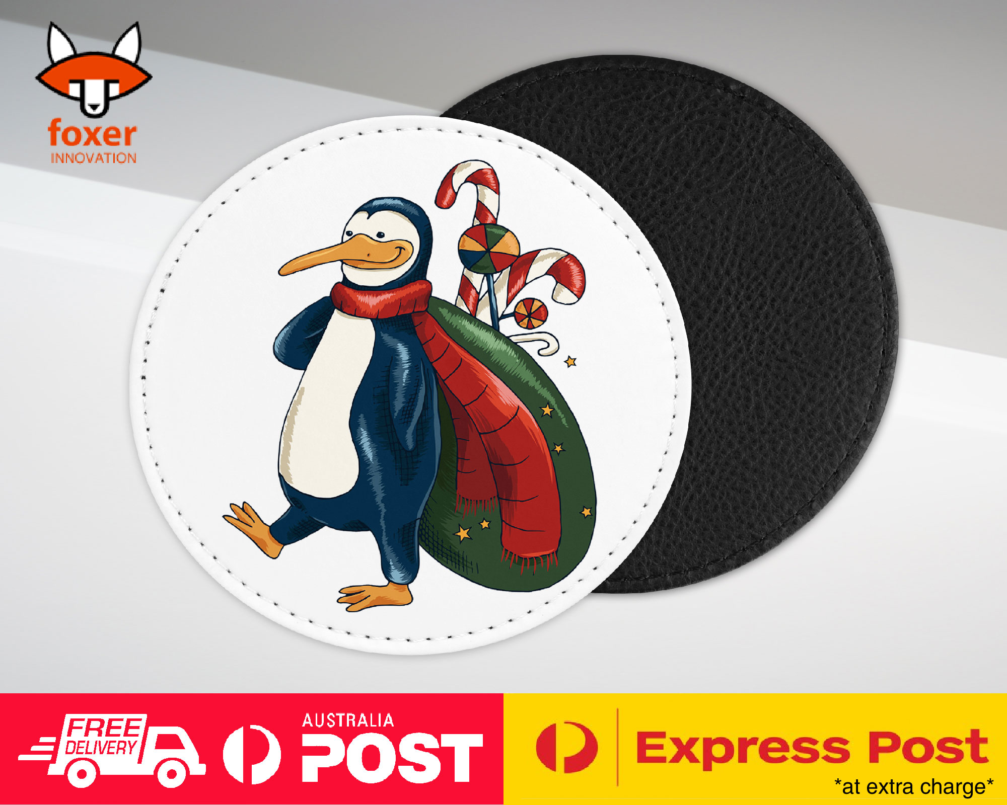 COASTER COFFEE DRINKING MAT|PENGUIN ON CHRISTMAS