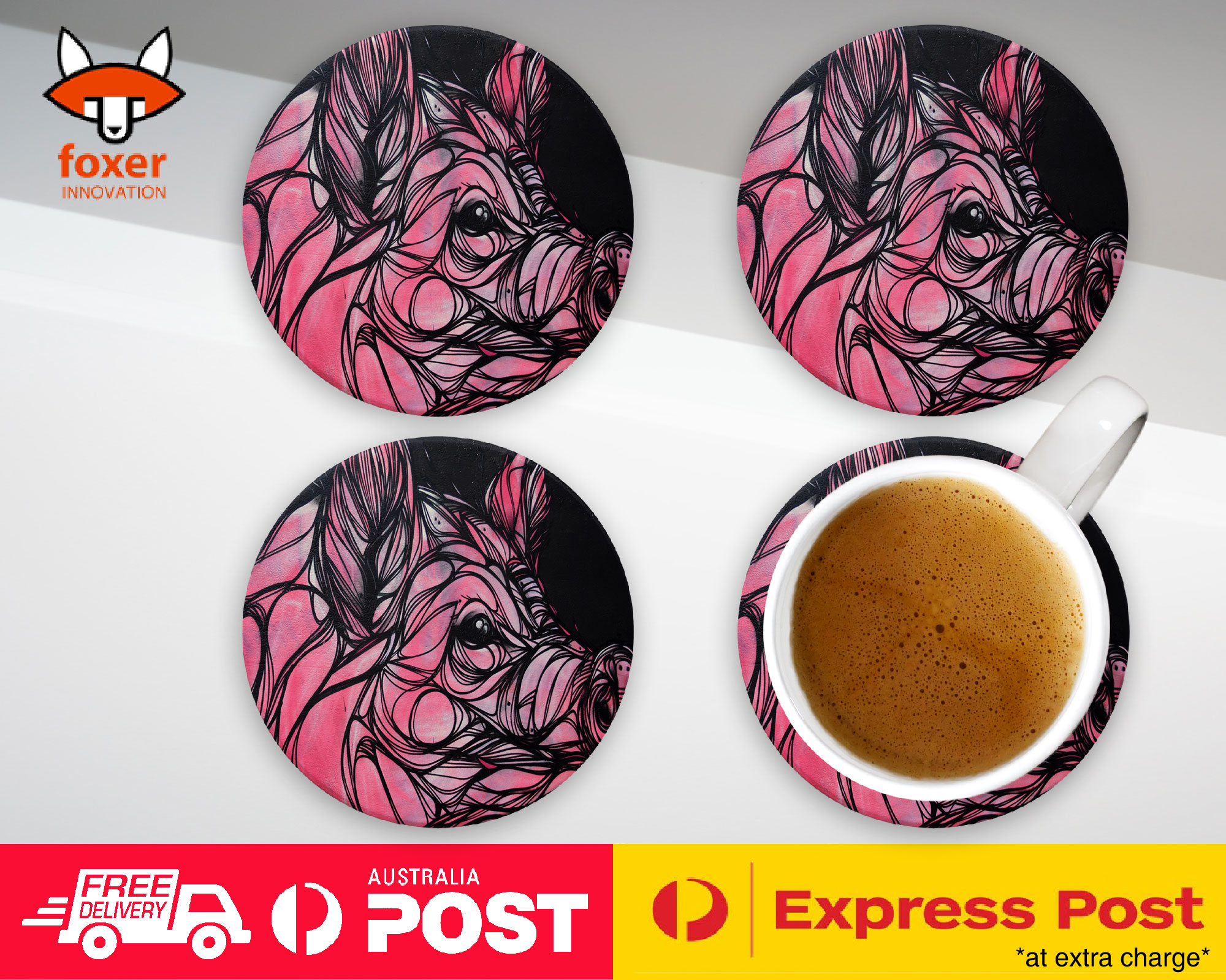 COASTER COFFEE DRINKING MAT|PIG ART