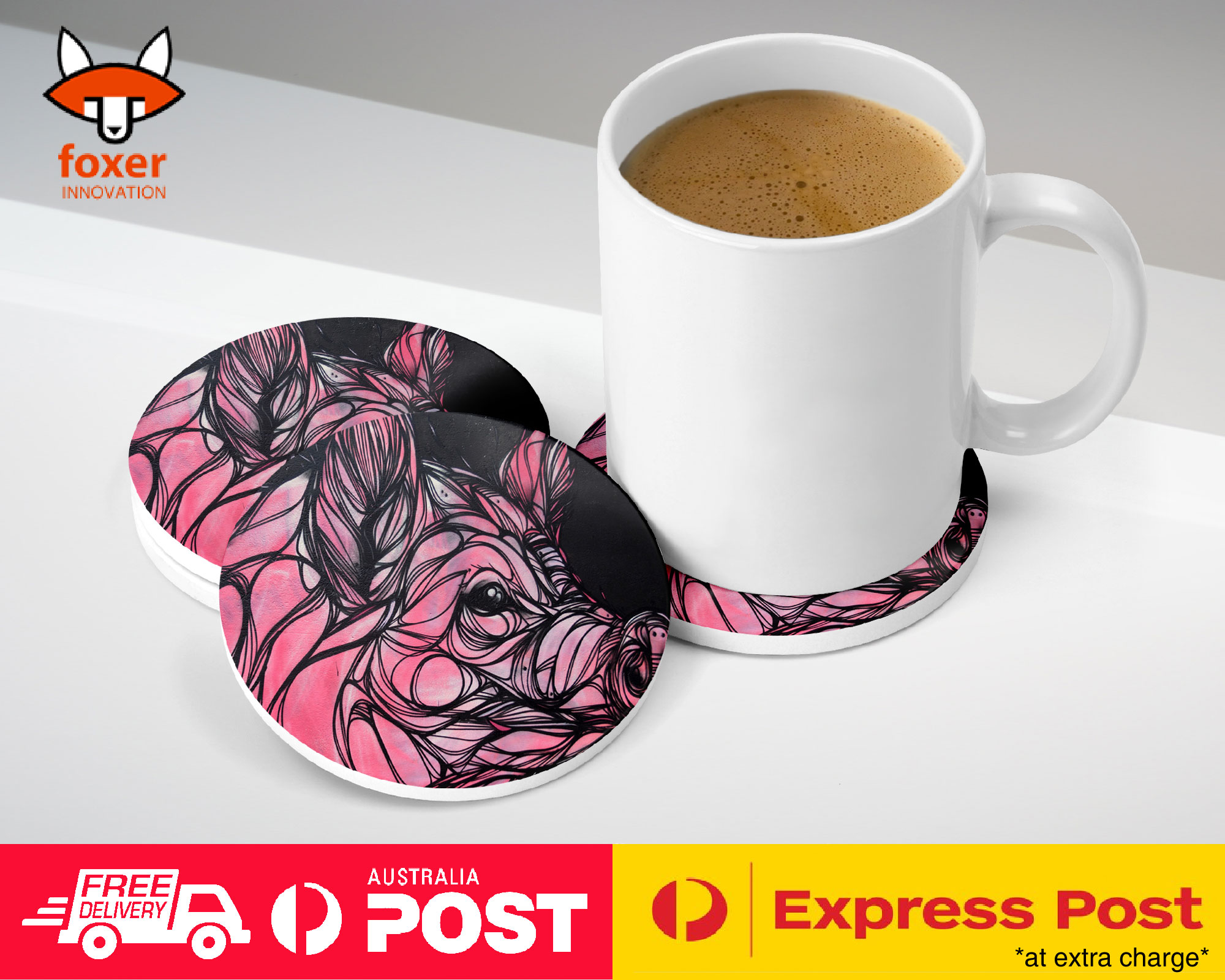 COASTER COFFEE DRINKING MAT|PIG ART