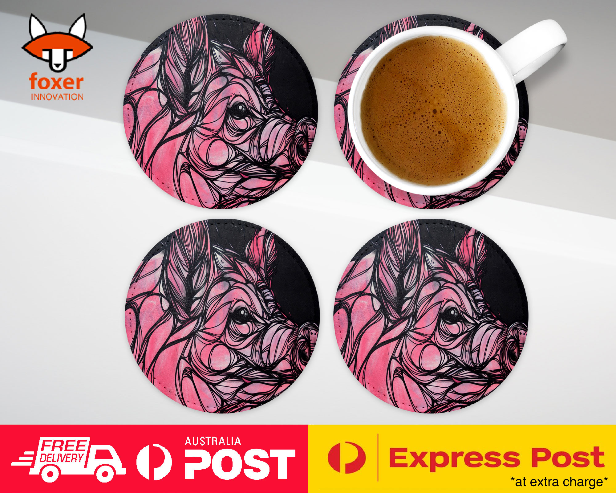 COASTER COFFEE DRINKING MAT|PIG ART
