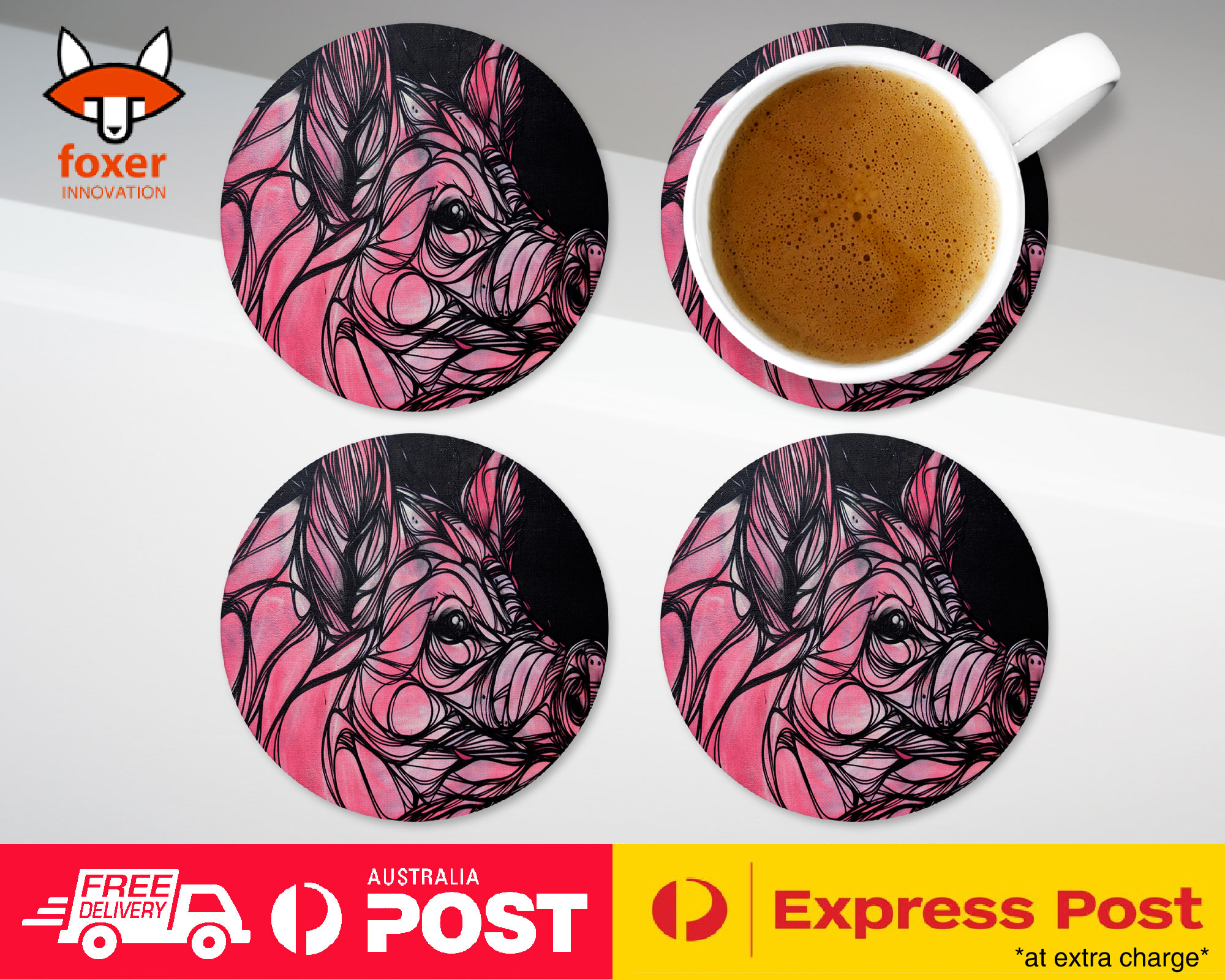 COASTER COFFEE DRINKING MAT|PIG ART