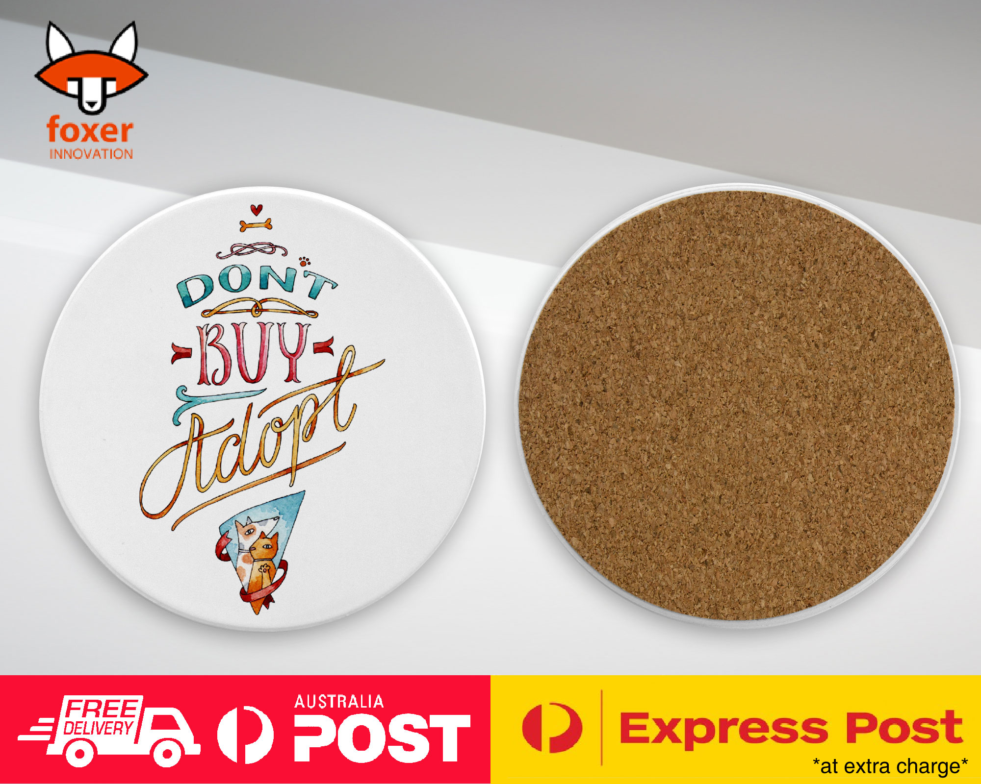 COASTER COFFEE DRINKING MAT|PET QUOTES "DON'T BUY ADOPT"