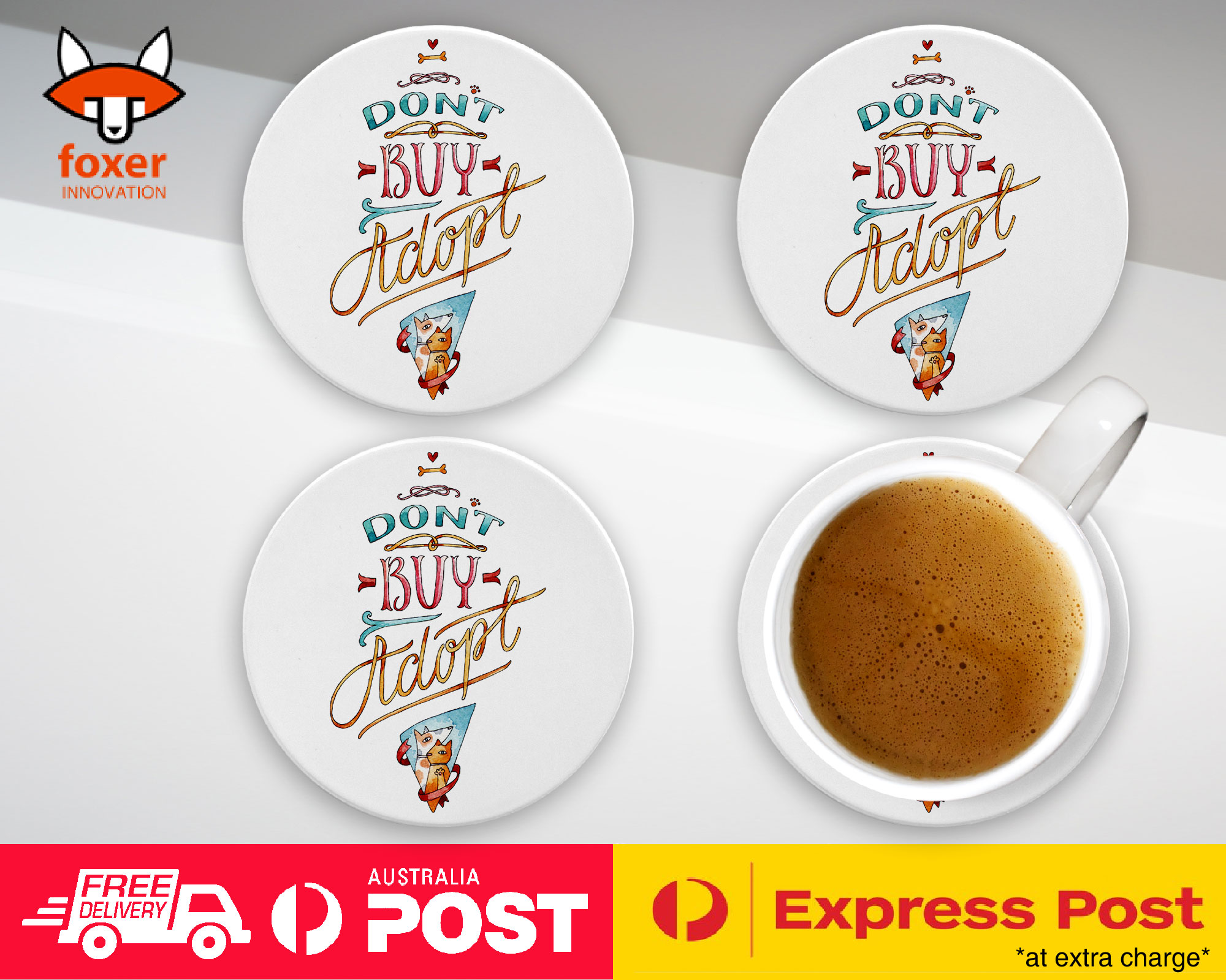 COASTER COFFEE DRINKING MAT|PET QUOTES "DON'T BUY ADOPT"