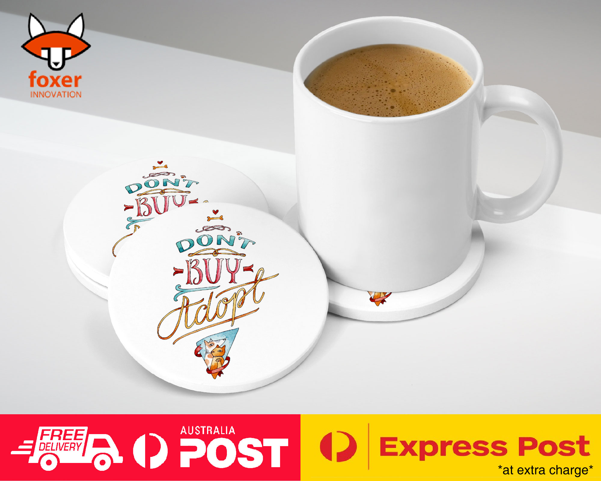 COASTER COFFEE DRINKING MAT|PET QUOTES "DON'T BUY ADOPT"