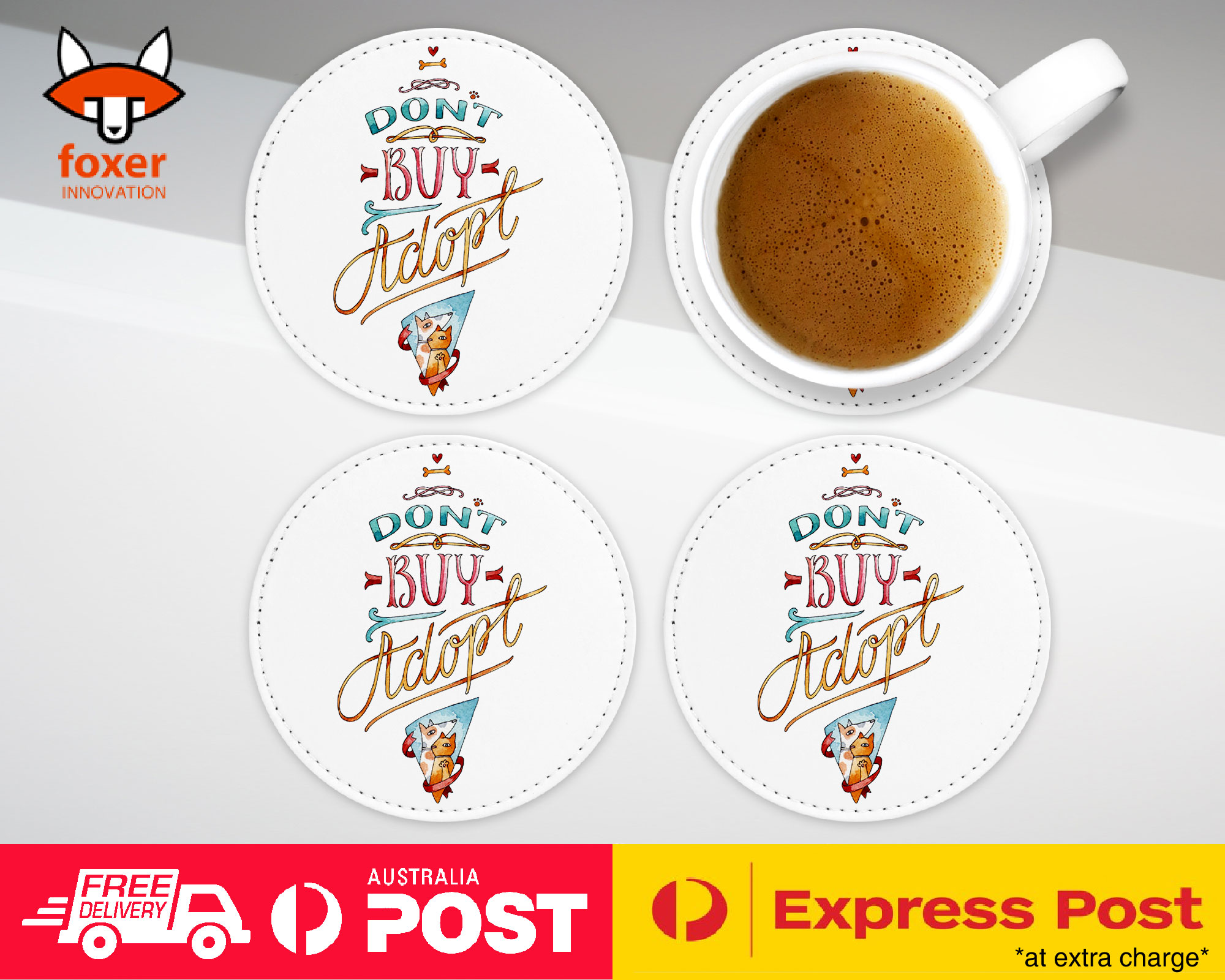 COASTER COFFEE DRINKING MAT|PET QUOTES "DON'T BUY ADOPT"