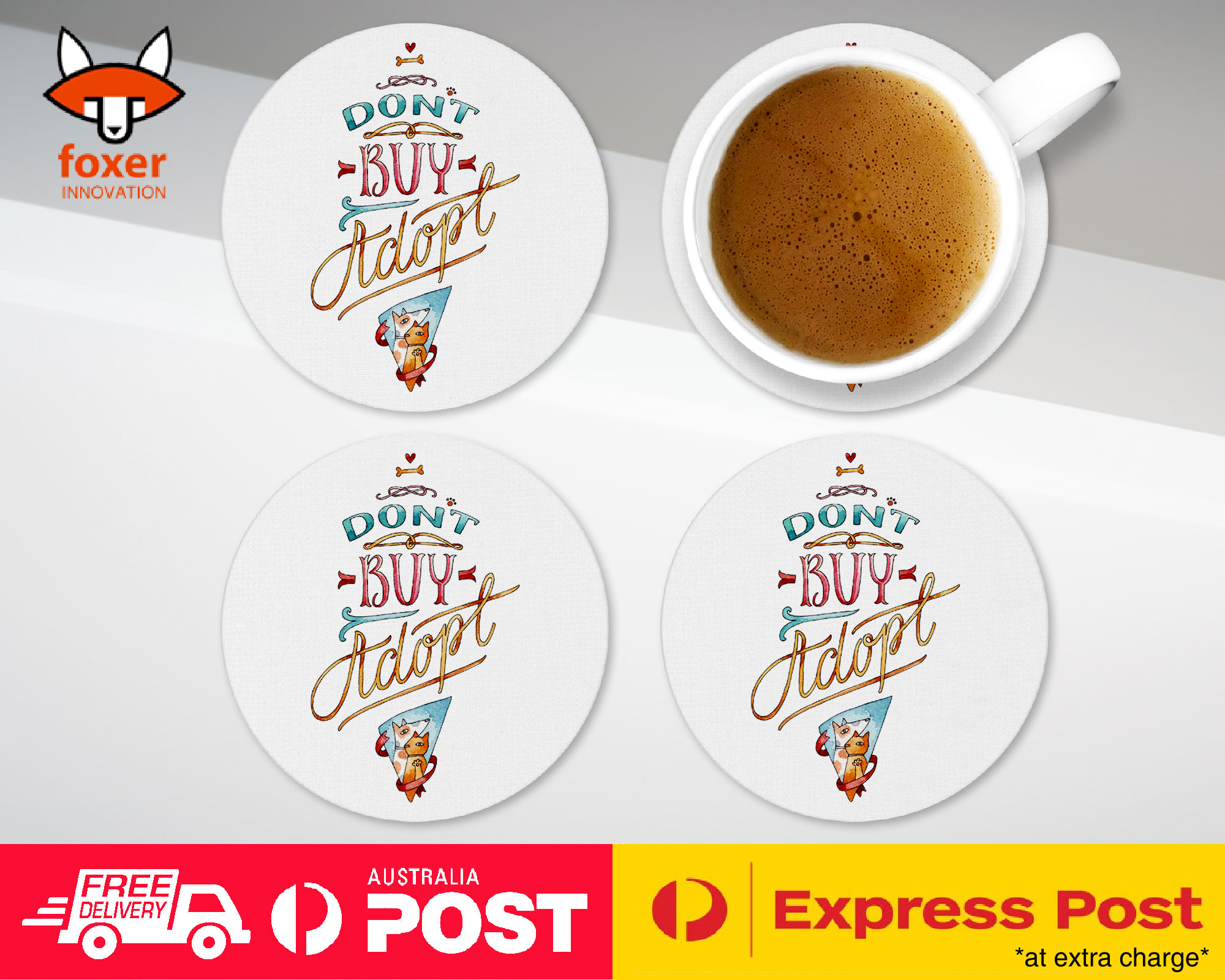 COASTER COFFEE DRINKING MAT|PET QUOTES "DON'T BUY ADOPT"