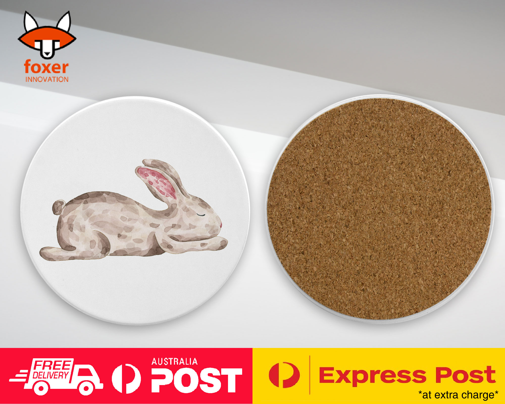 COASTER COFFEE DRINKING MAT|CUTE WATERCOLOR RABBIT BUNNY 1