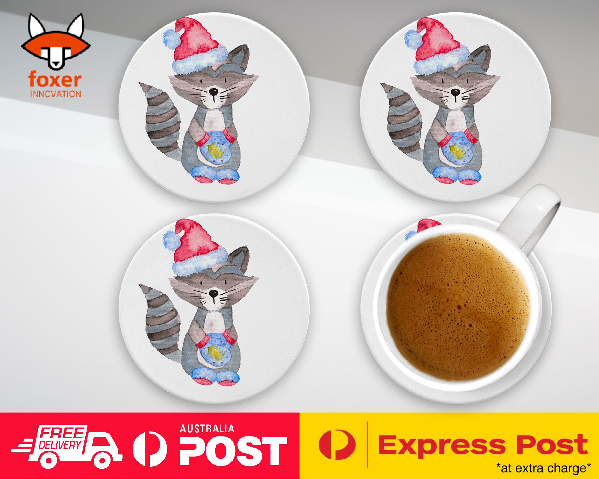 COASTER COFFEE DRINKING MAT|CUTE WATERCOLOR RACCOON 2