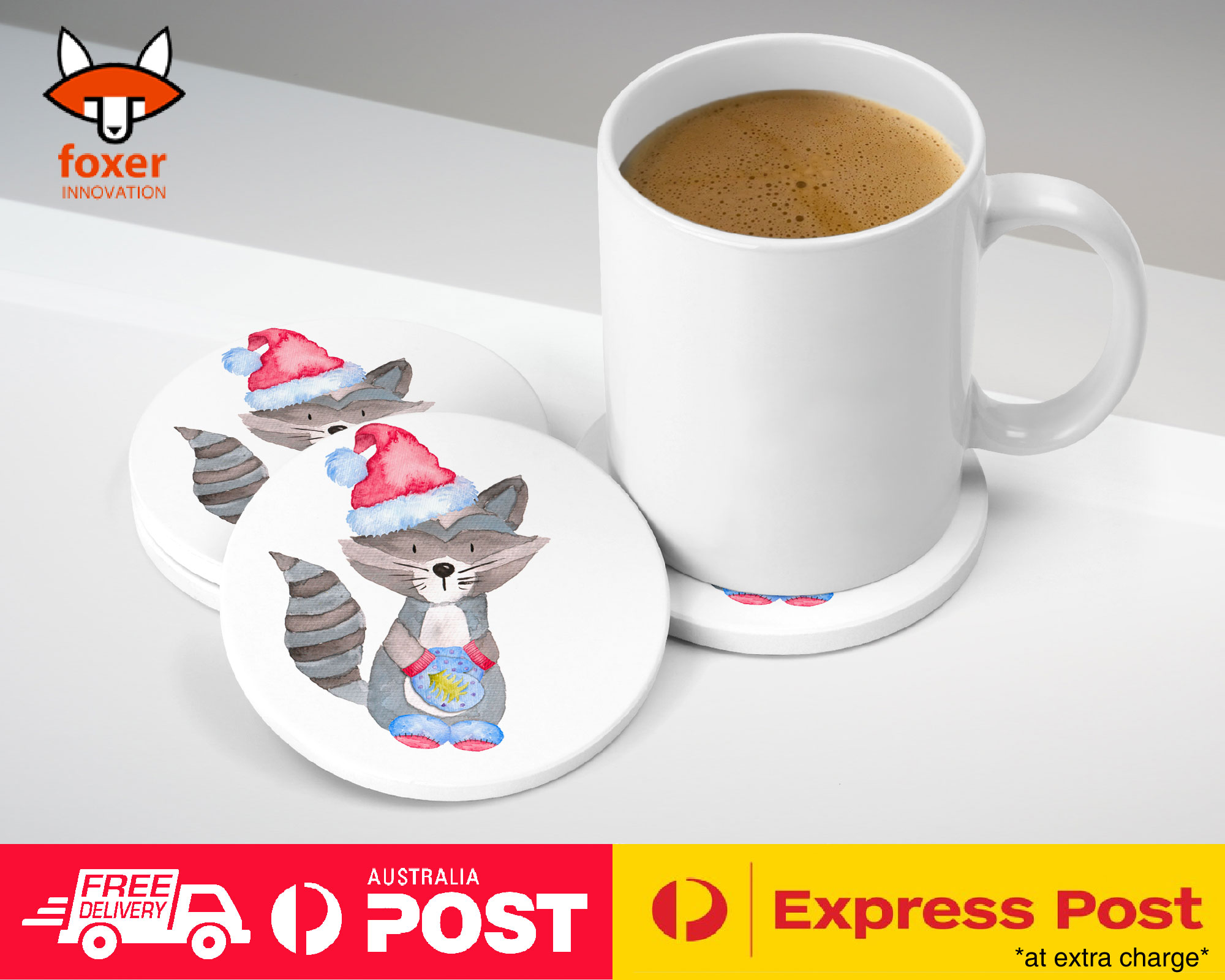 COASTER COFFEE DRINKING MAT|CUTE WATERCOLOR RACCOON 2