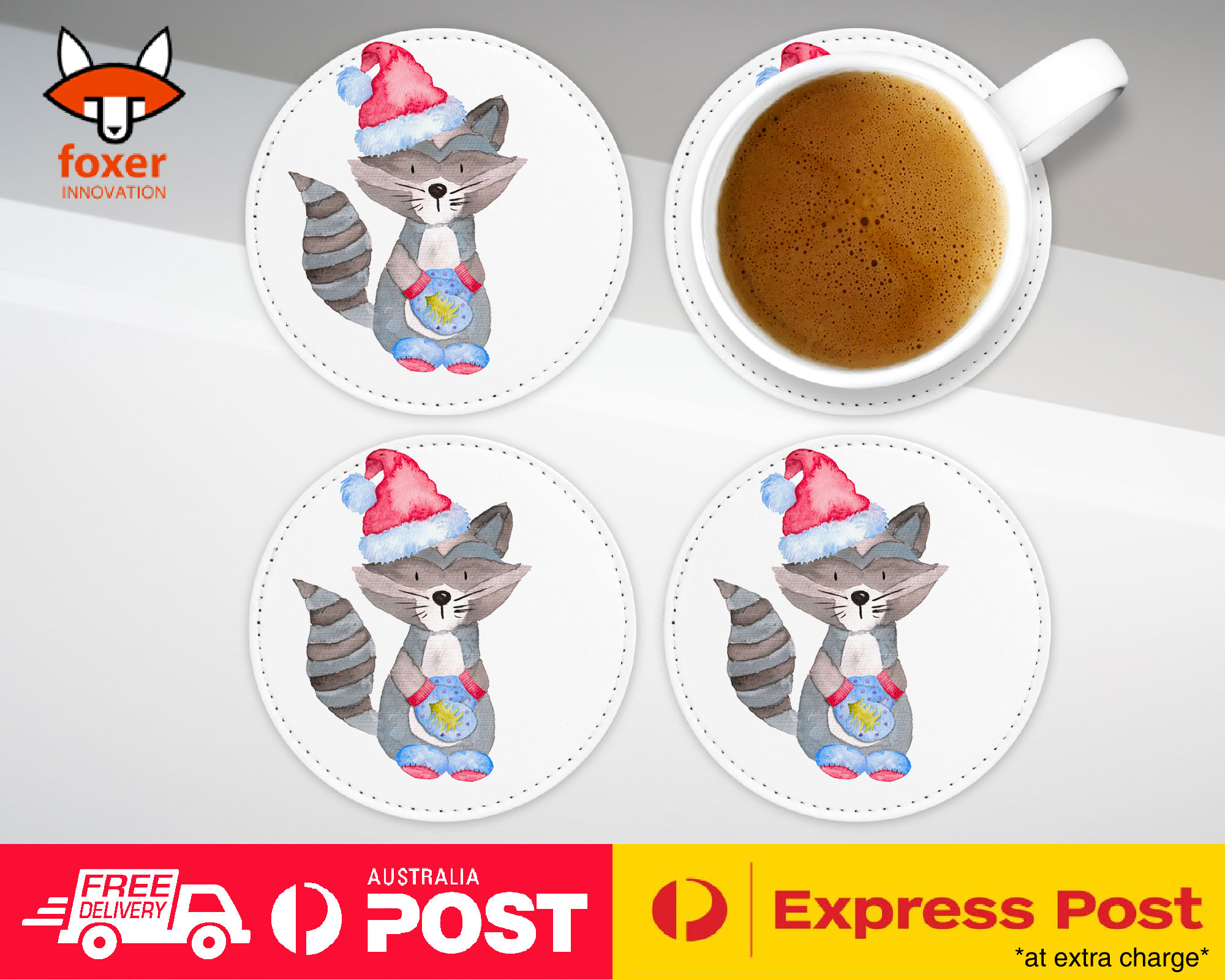 COASTER COFFEE DRINKING MAT|CUTE WATERCOLOR RACCOON 2