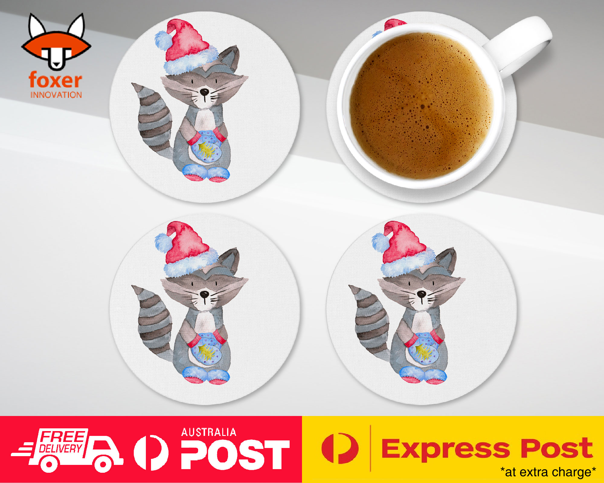 COASTER COFFEE DRINKING MAT|CUTE WATERCOLOR RACCOON 2