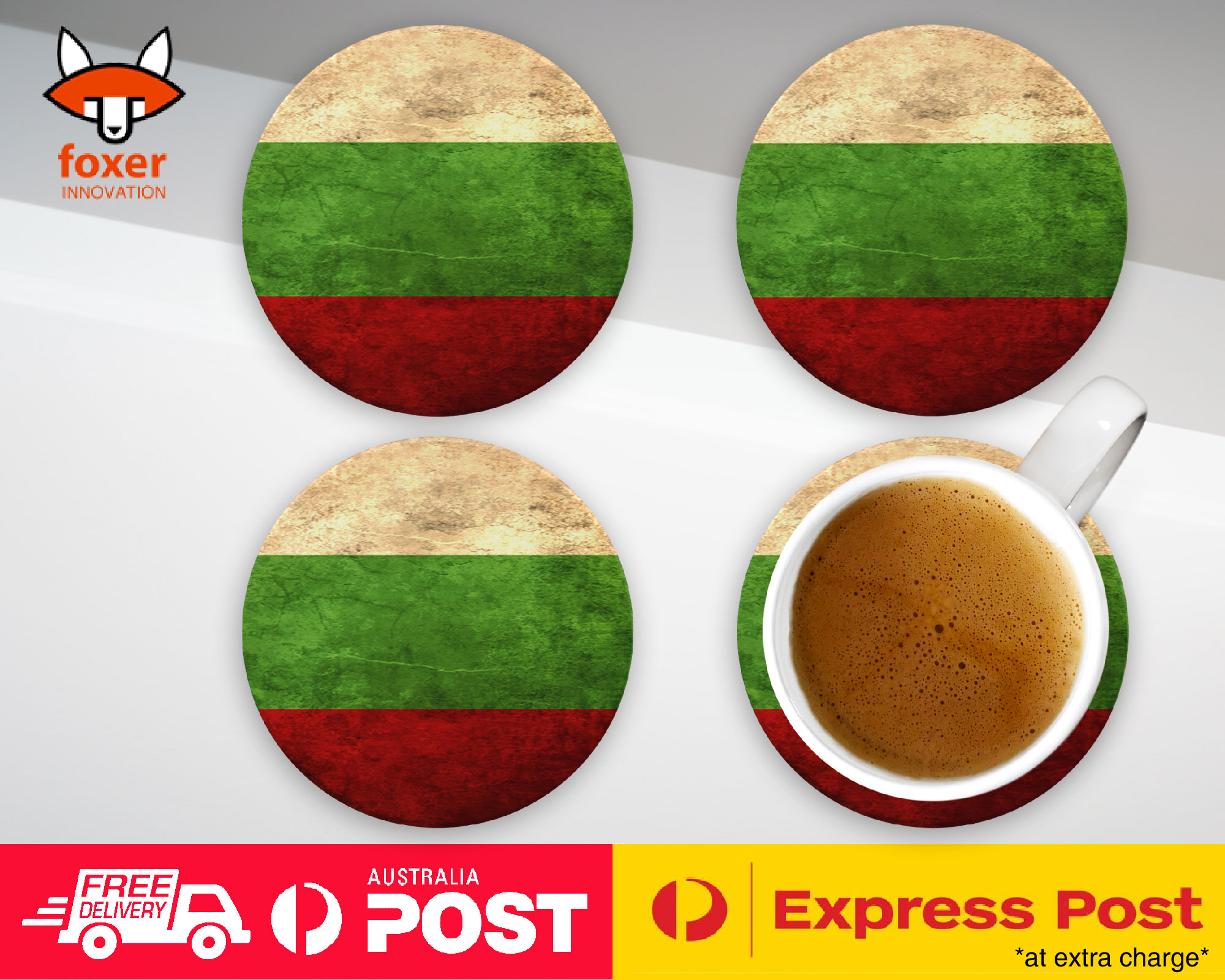 COASTER COFFEE DRINKING MAT|BULGARIA COUNTRY FLAG 24