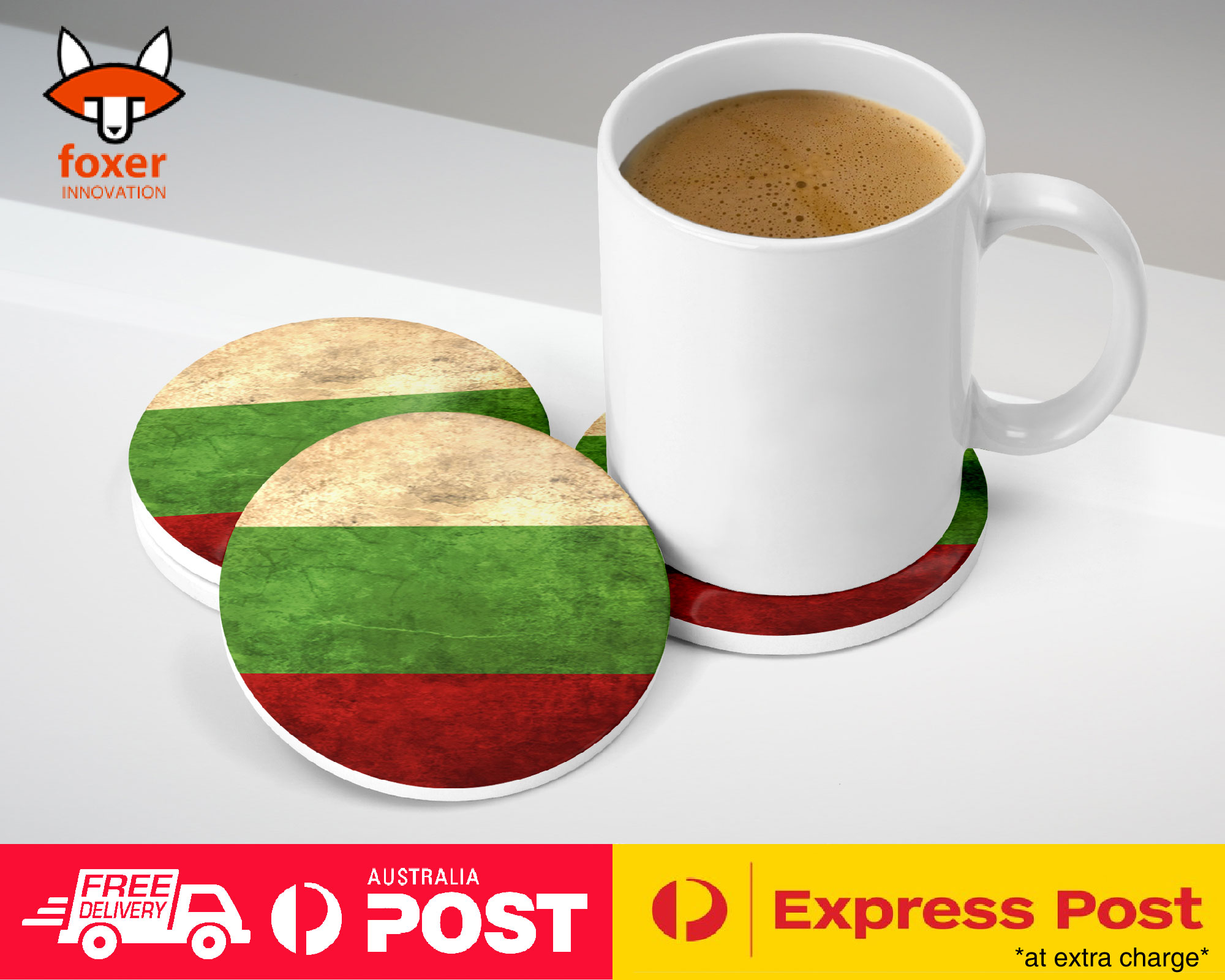 COASTER COFFEE DRINKING MAT|BULGARIA COUNTRY FLAG 24