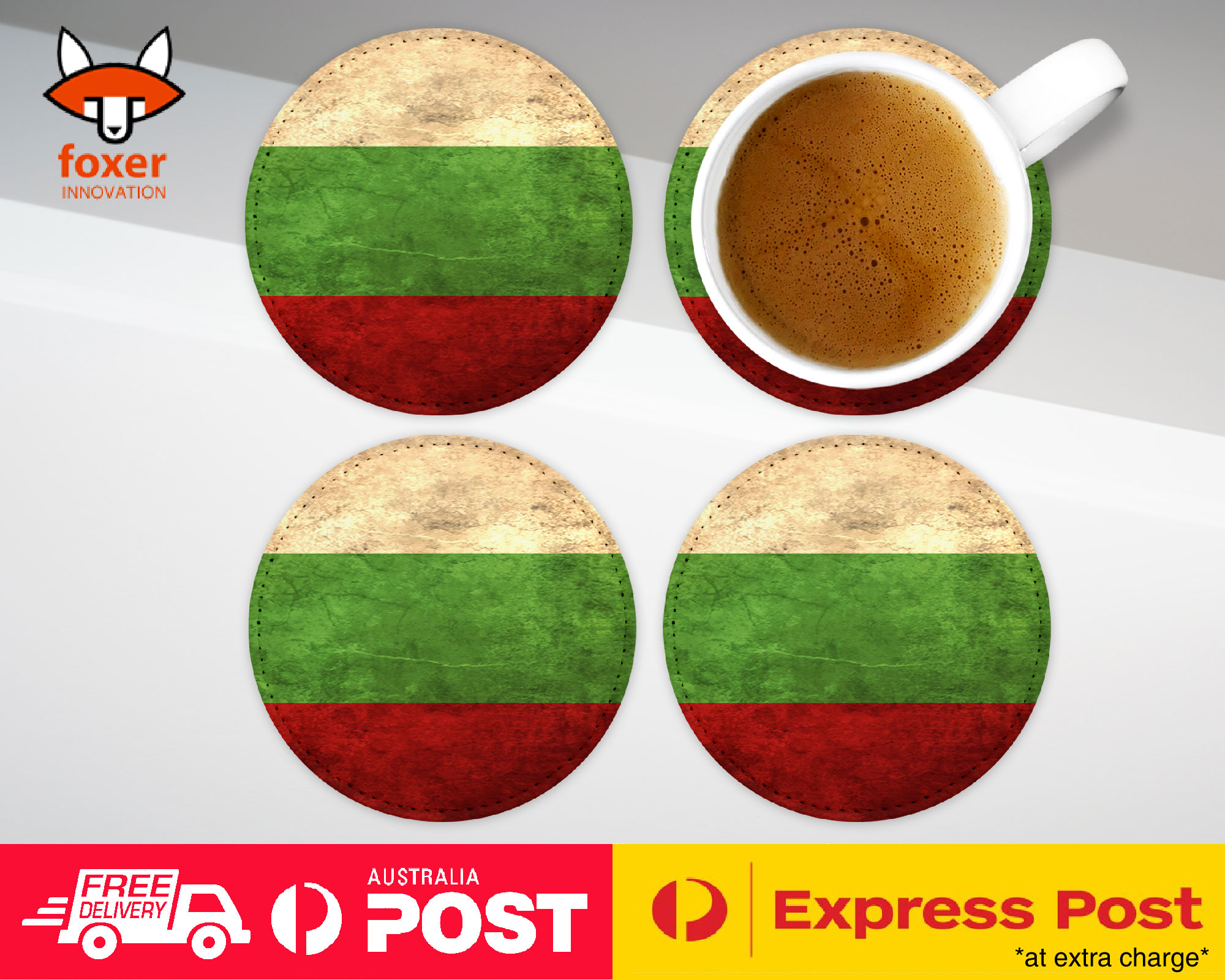COASTER COFFEE DRINKING MAT|BULGARIA COUNTRY FLAG 24