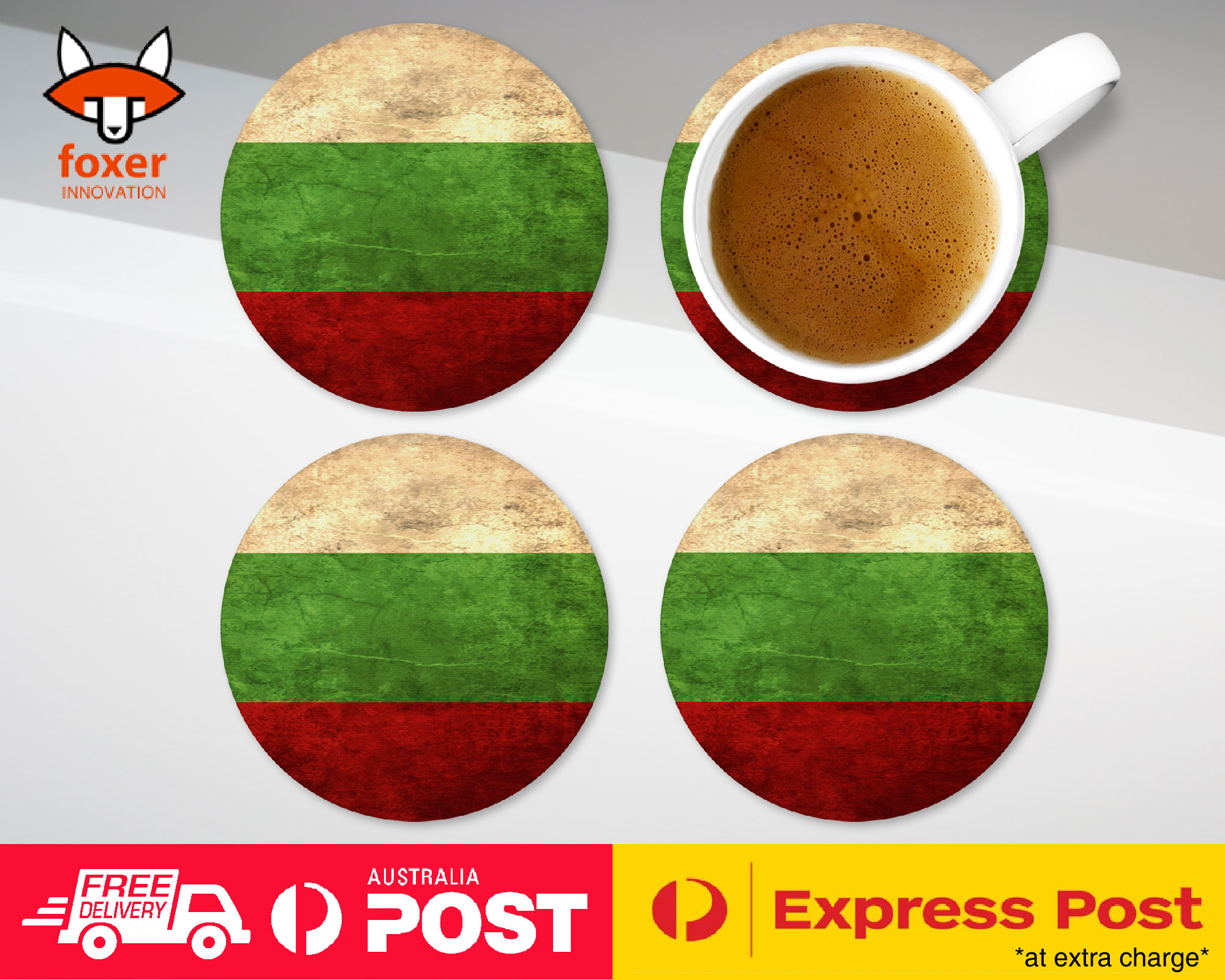 COASTER COFFEE DRINKING MAT|BULGARIA COUNTRY FLAG 24