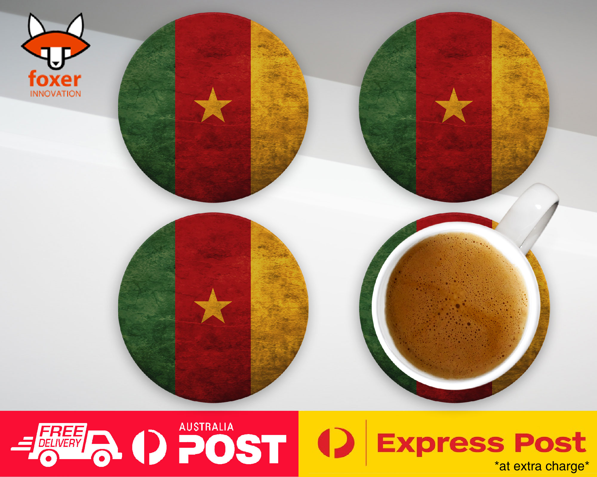 COASTER COFFEE DRINKING MAT|CAMEROON COUNTRY FLAG 27