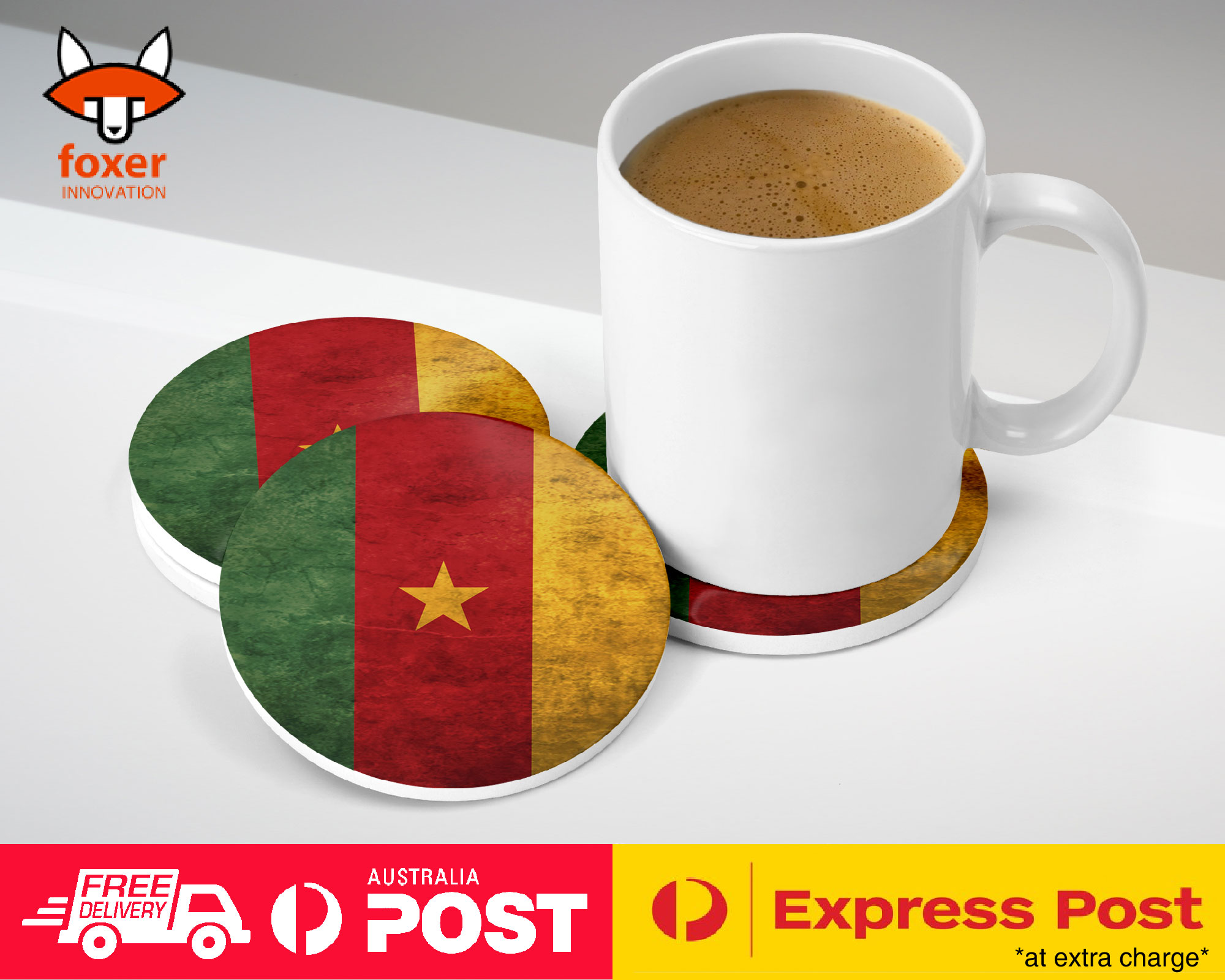 COASTER COFFEE DRINKING MAT|CAMEROON COUNTRY FLAG 27