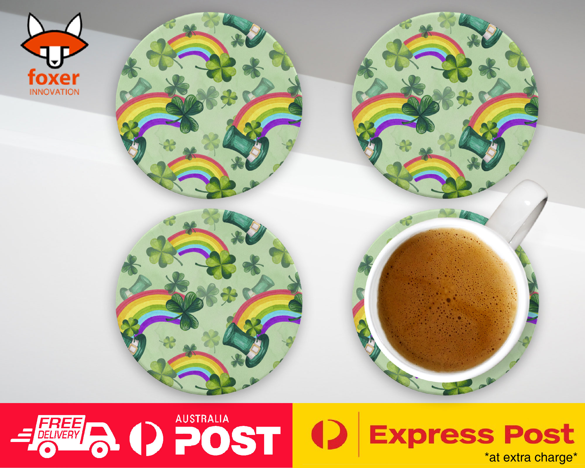COASTER COFFEE DRINKING MAT|ST PATRICK CLOVER PATTERN 7