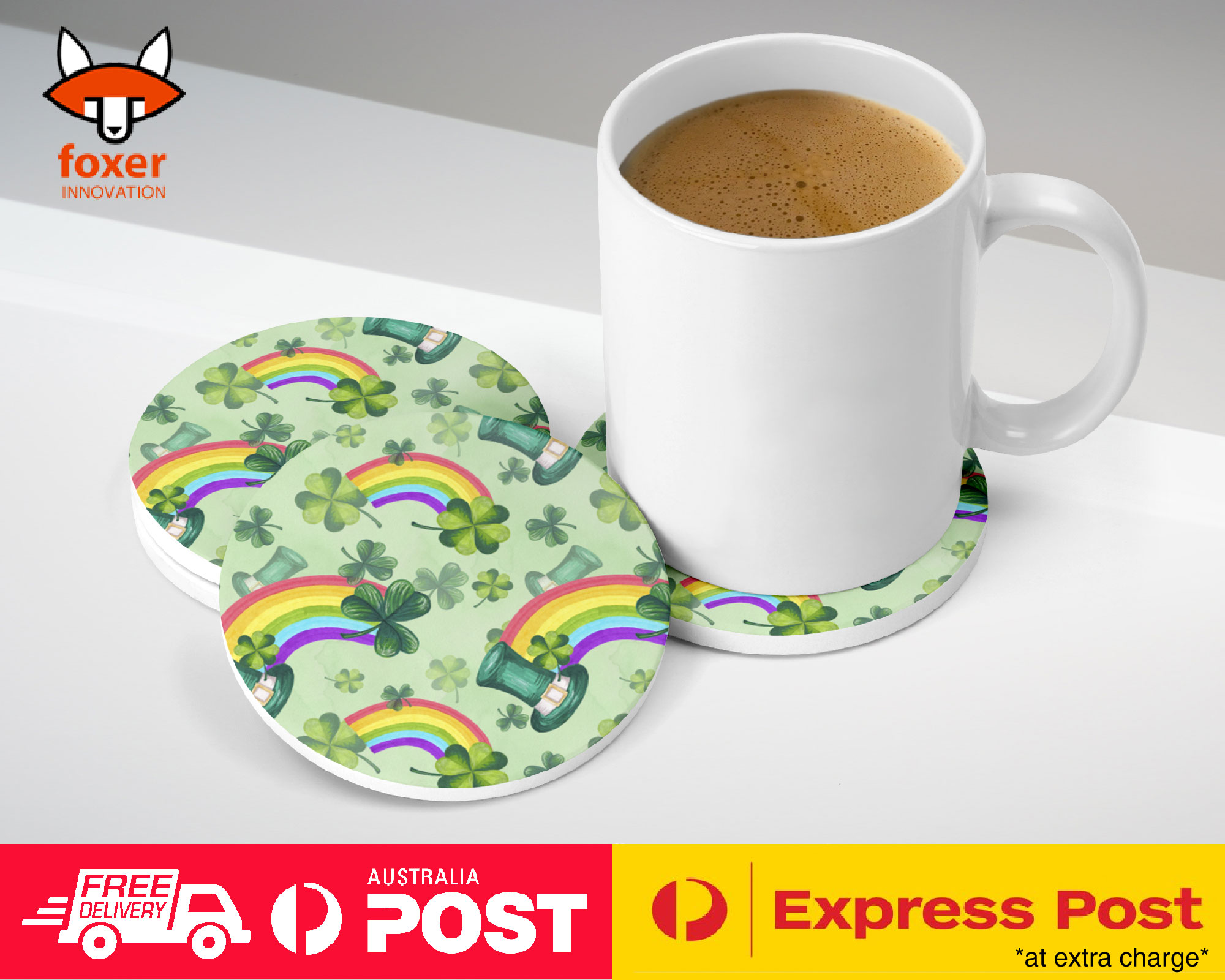 COASTER COFFEE DRINKING MAT|ST PATRICK CLOVER PATTERN 7