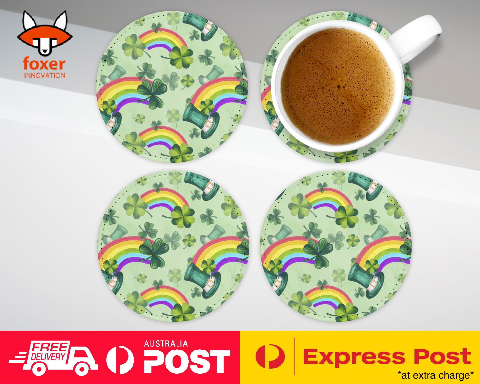 COASTER COFFEE DRINKING MAT|ST PATRICK CLOVER PATTERN 7