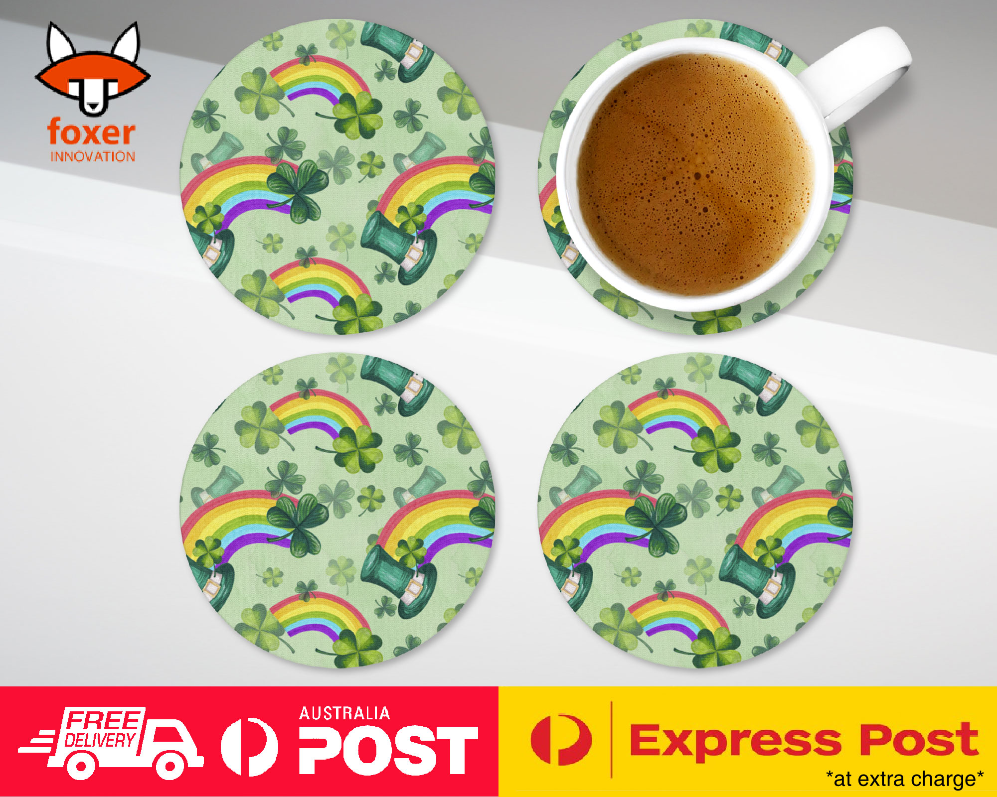 COASTER COFFEE DRINKING MAT|ST PATRICK CLOVER PATTERN 7
