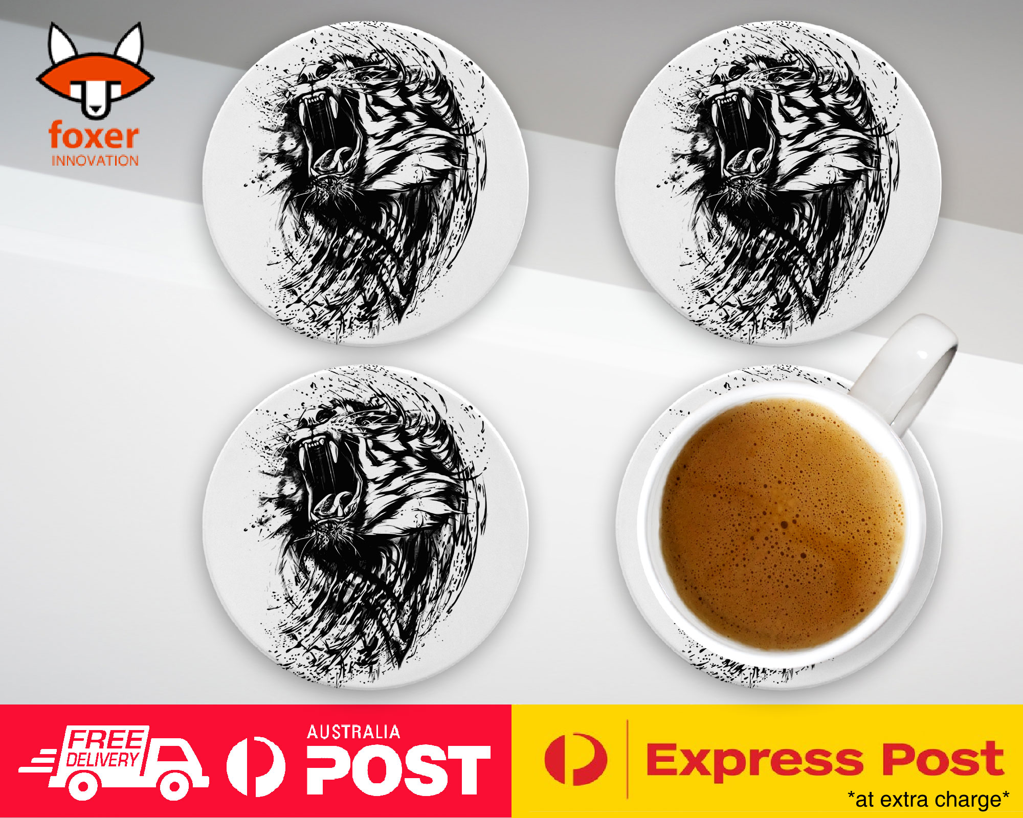 COASTER COFFEE DRINKING MAT|TIGER SKETCH DRAWING ART