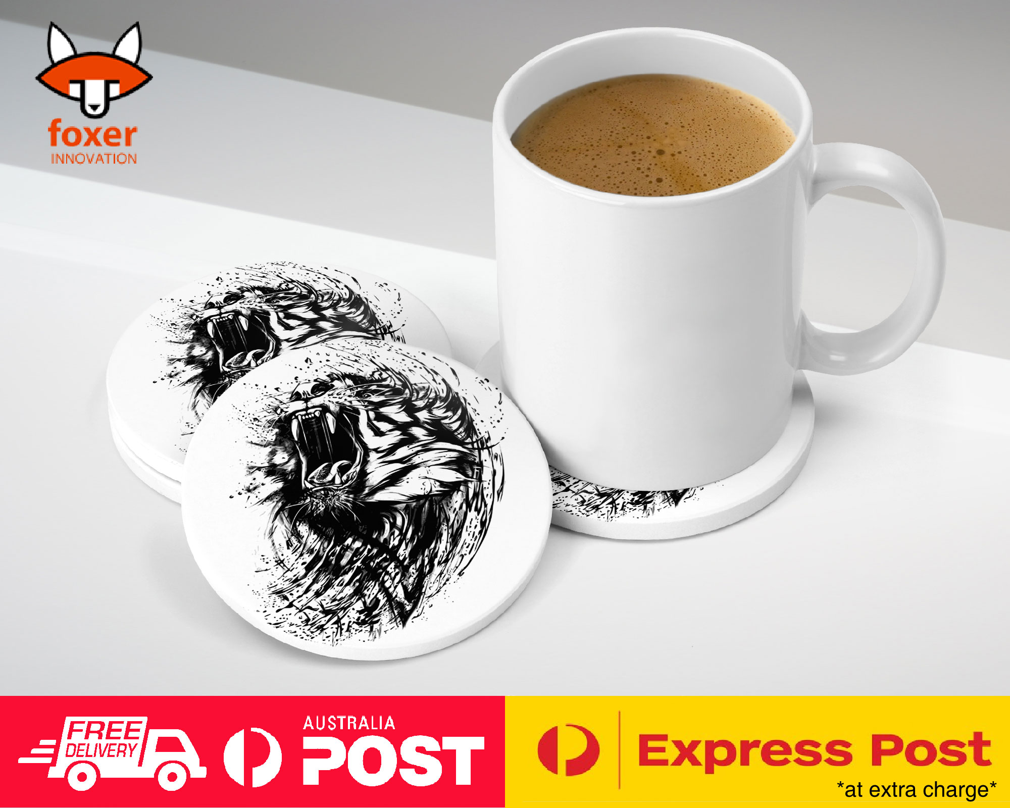 COASTER COFFEE DRINKING MAT|TIGER SKETCH DRAWING ART